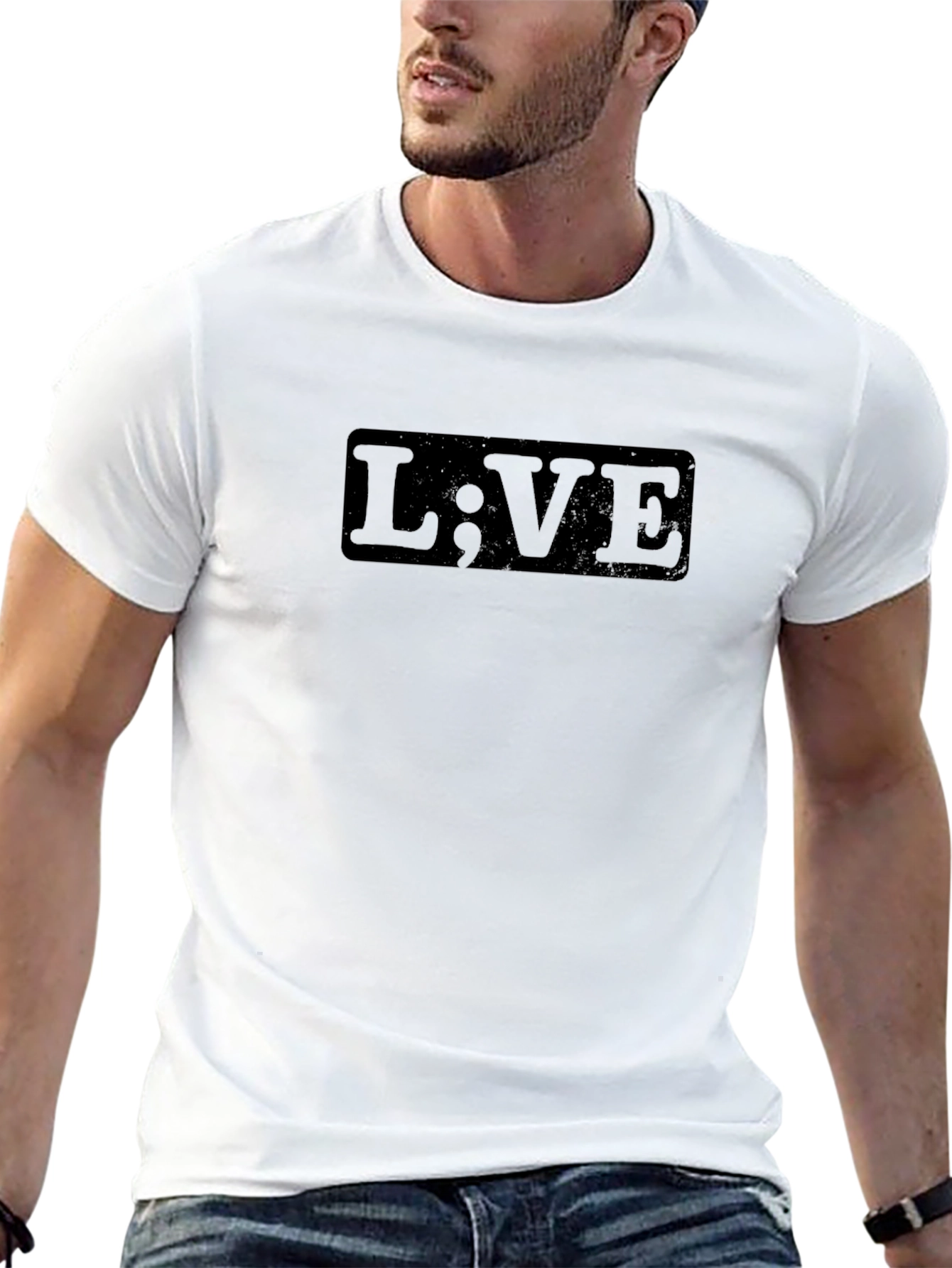 L;VE Graphic Print Black Crew Neck Tee