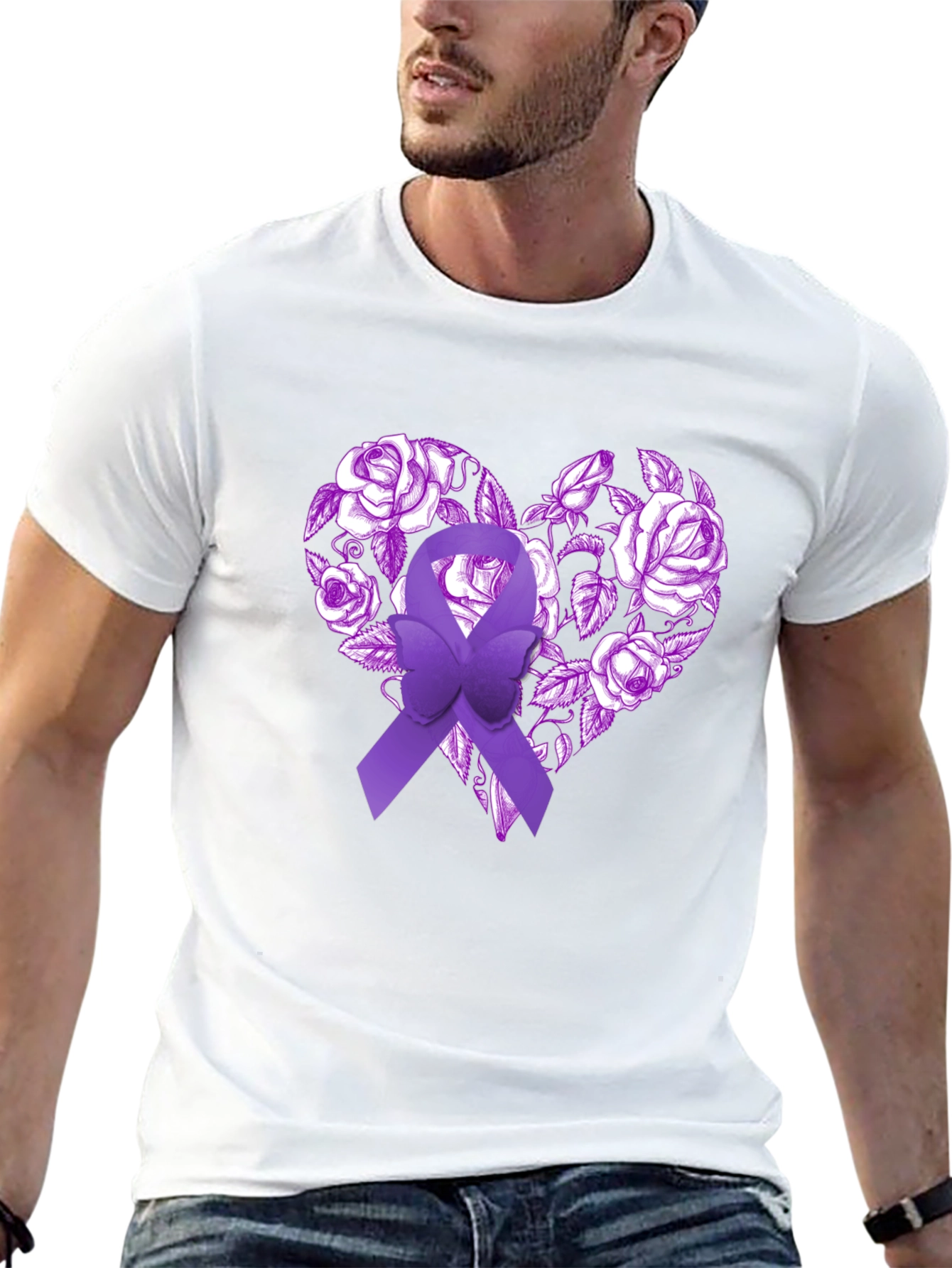 Purple Ribbon Heart Floral T-Shirt - Awareness Tee