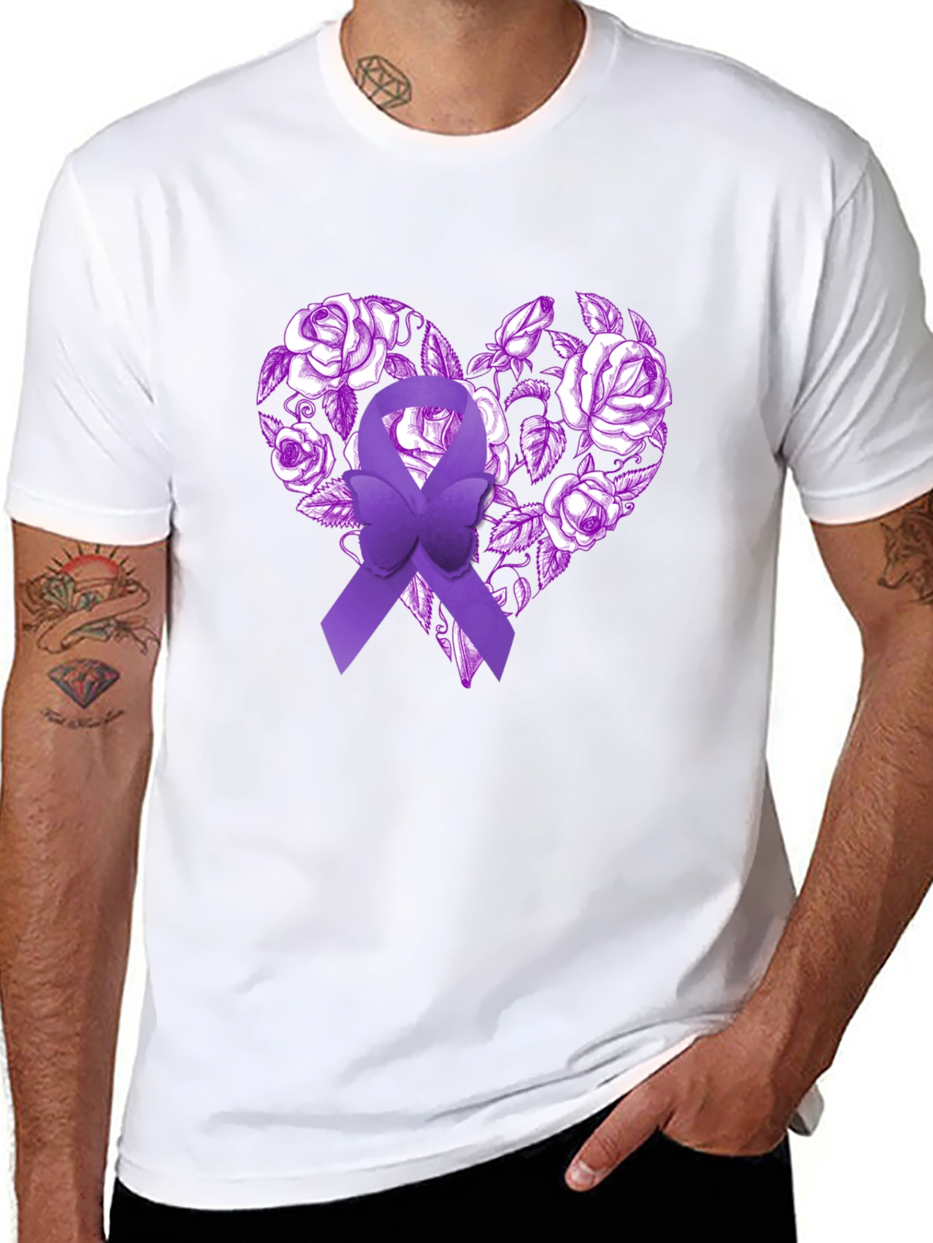 Purple Ribbon Heart Floral T-Shirt - Awareness Tee