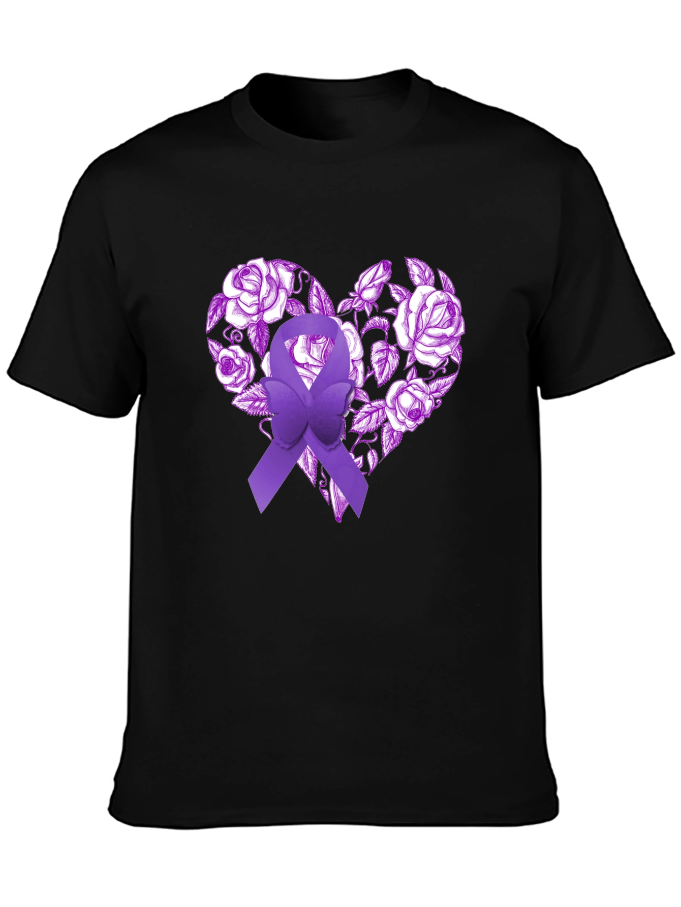Purple Ribbon Heart Floral T-Shirt - Awareness Tee