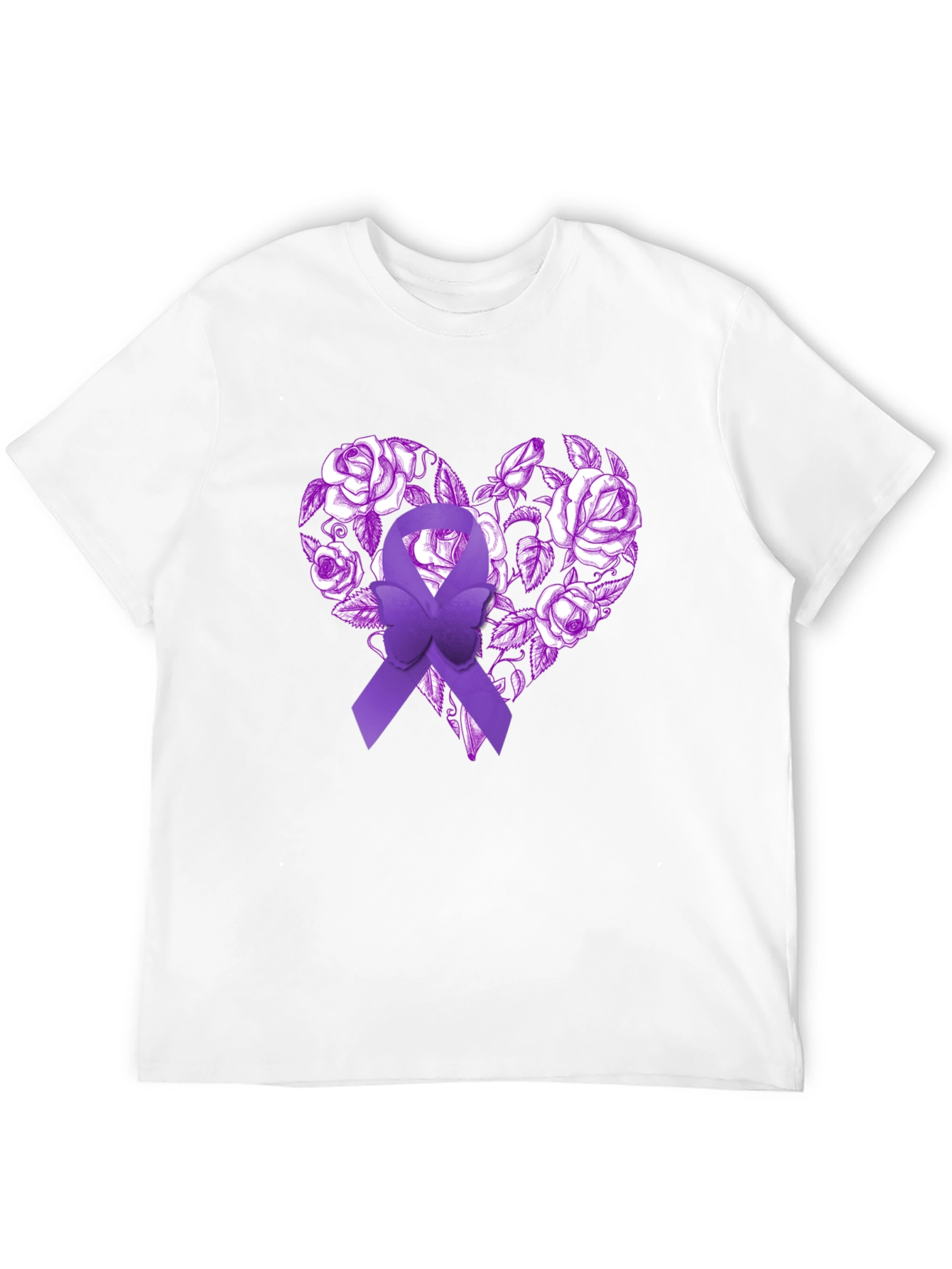 Purple Ribbon Heart Floral T-Shirt - Awareness Tee
