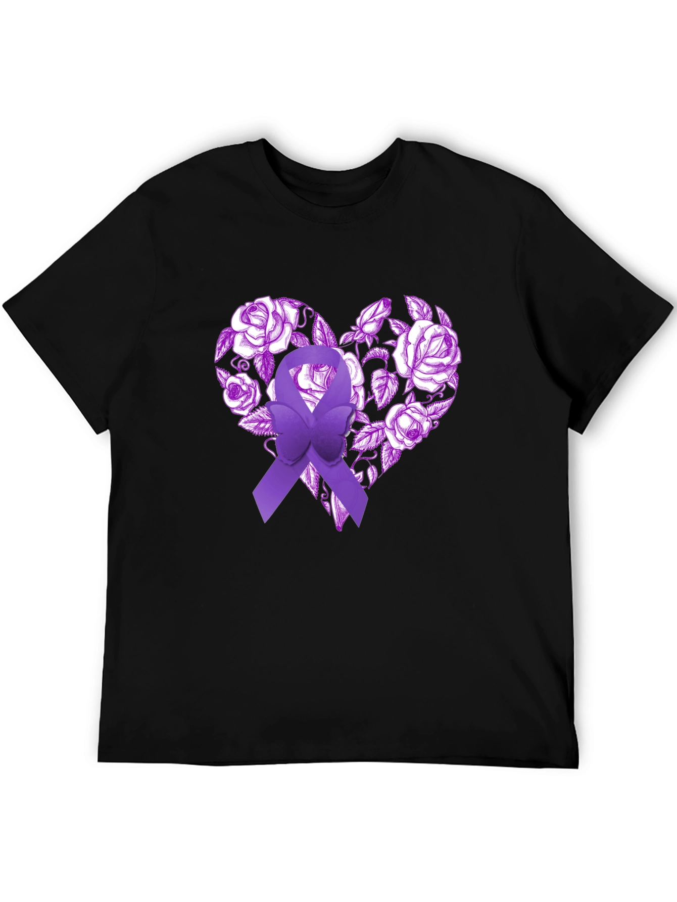 Purple Ribbon Heart Floral T-Shirt - Awareness Tee