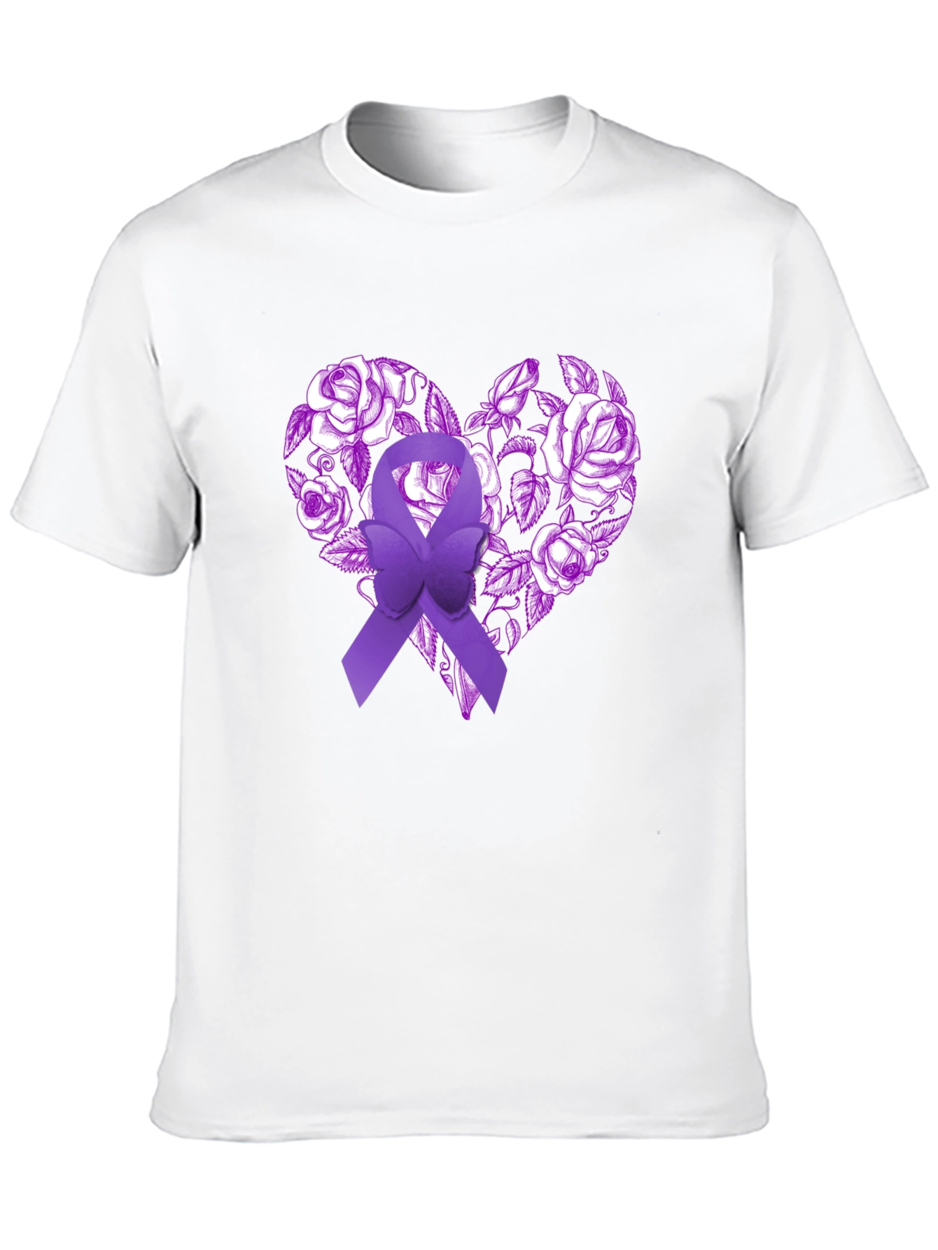 Purple Ribbon Heart Floral T-Shirt - Awareness Tee