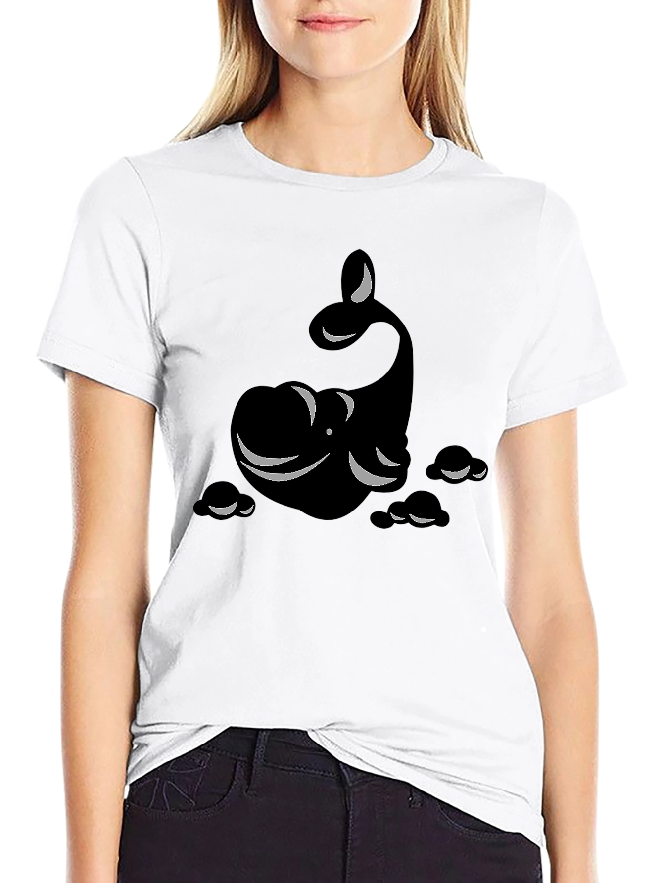 Whimsical Whale Graphic Tee - Black Cotton Comfort