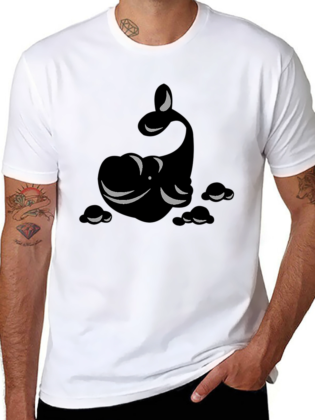 Whimsical Whale Graphic Tee - Black Cotton Comfort