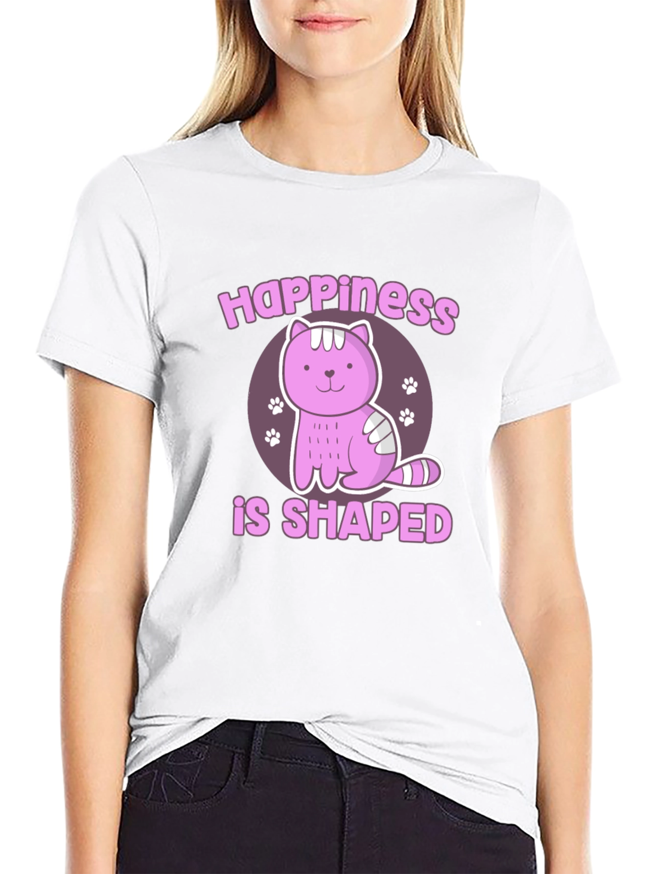 Happiness Shaped Cat Graphic T-Shirt