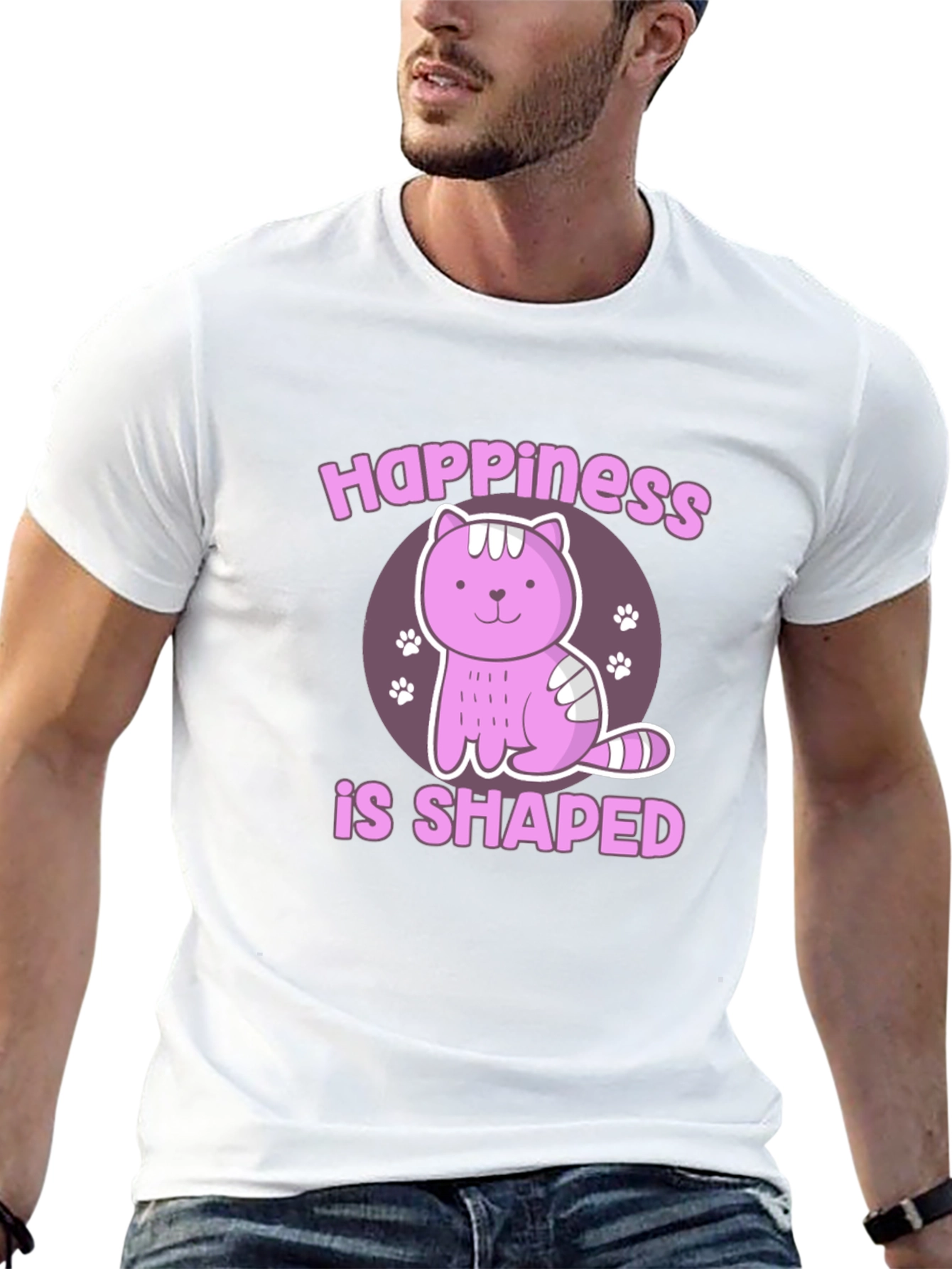 Happiness Shaped Cat Graphic T-Shirt