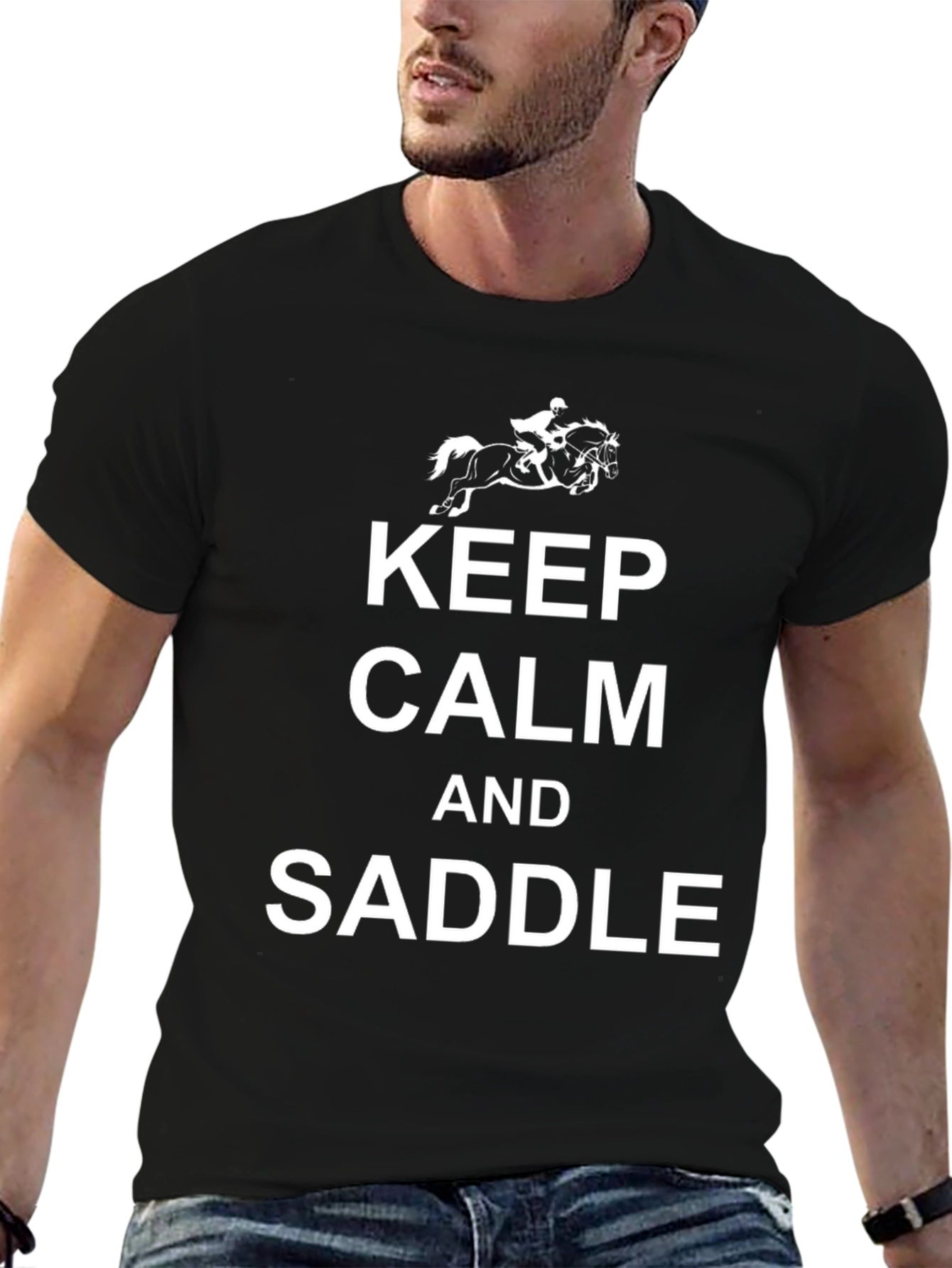Keep Calm and Saddle On - Black Graphic T-Shirt
