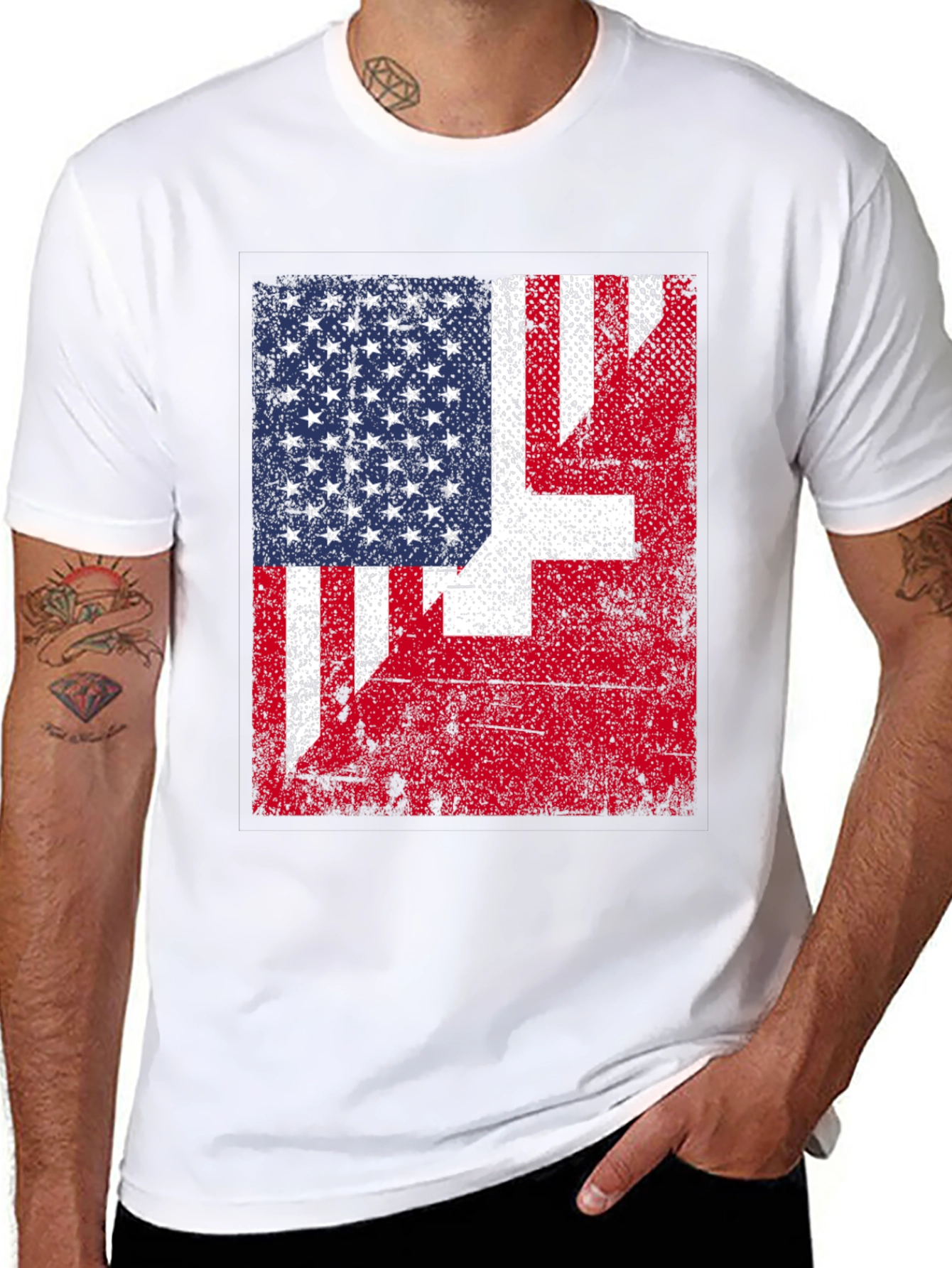 US & Swiss Flag Graphic T-Shirt