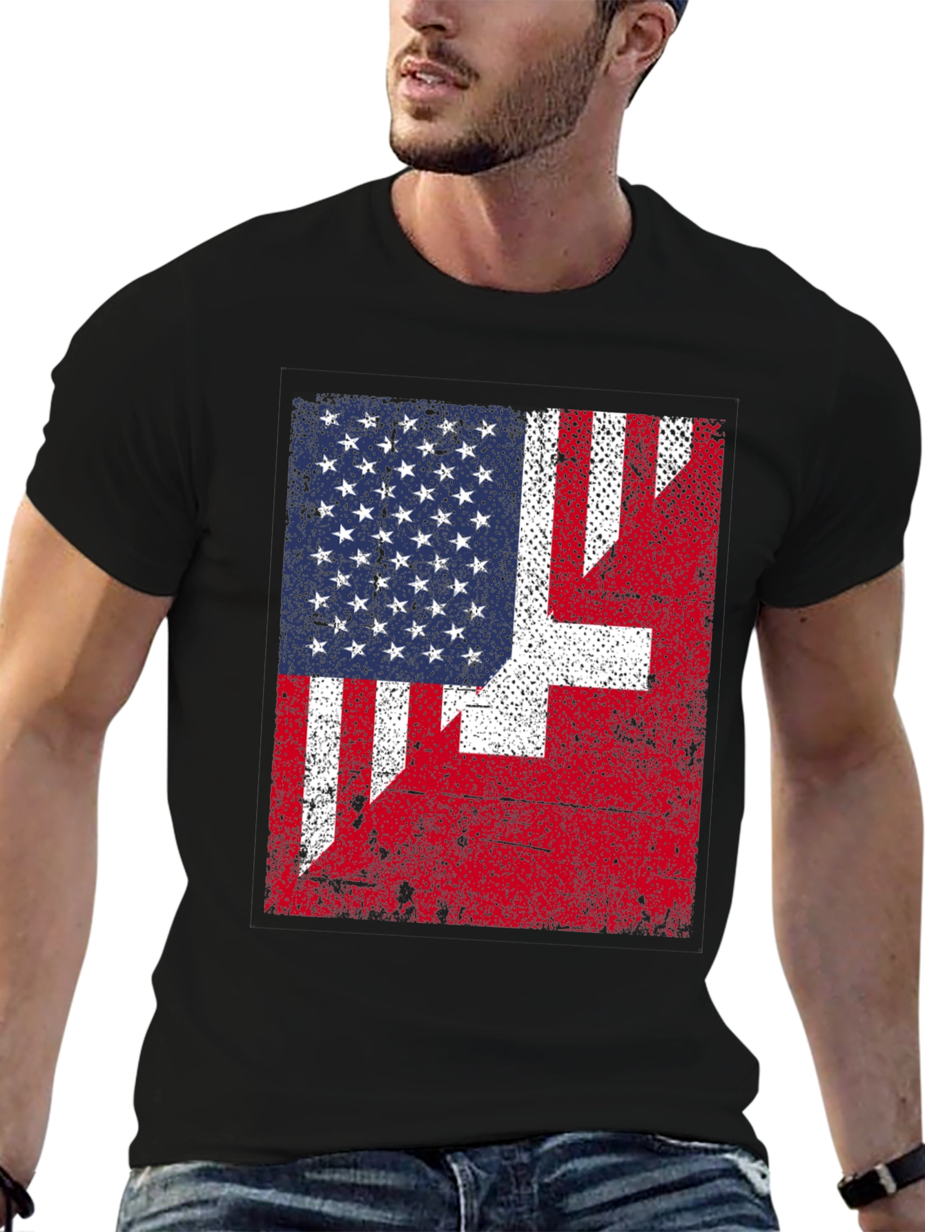 US & Swiss Flag Graphic T-Shirt