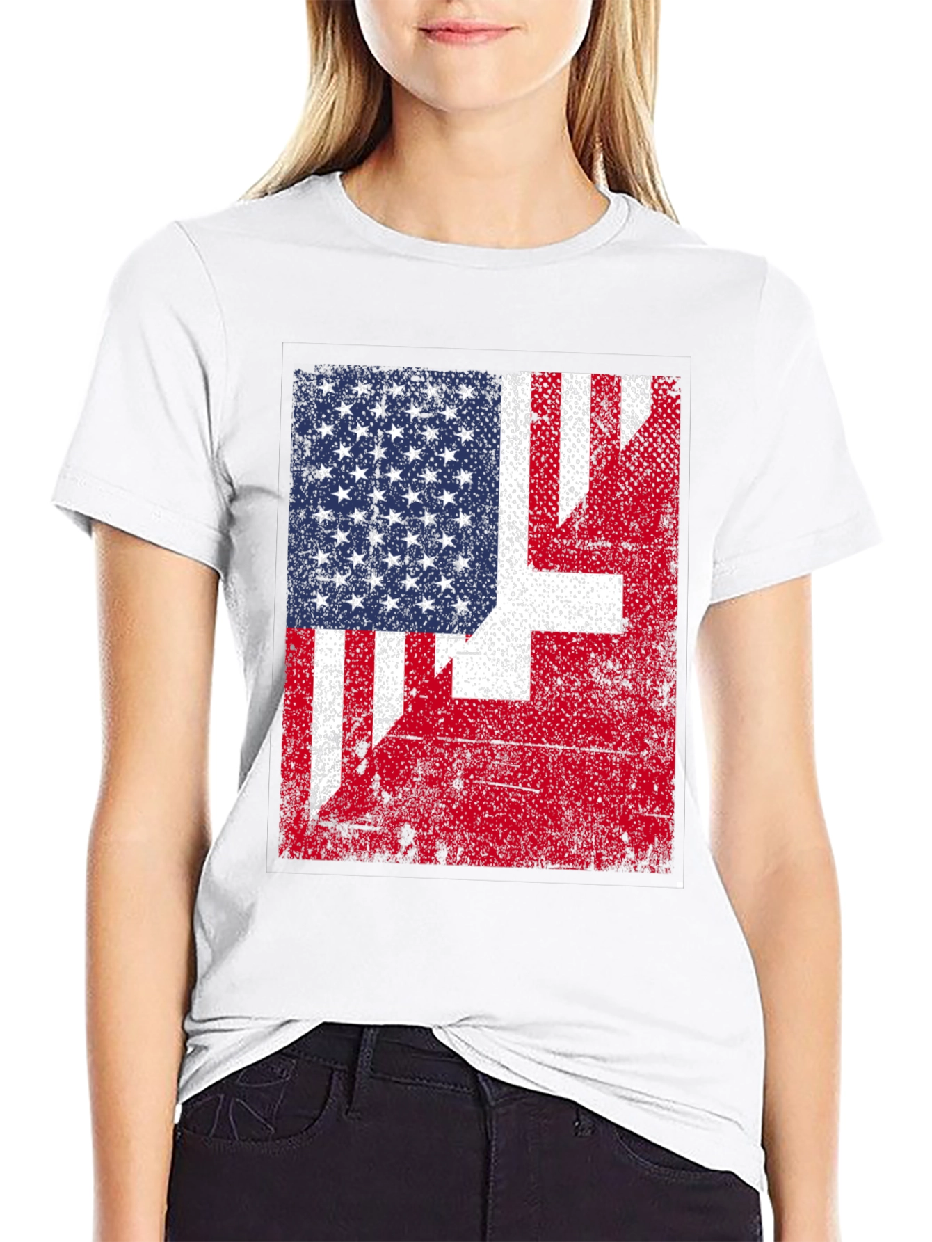 US & Swiss Flag Graphic T-Shirt