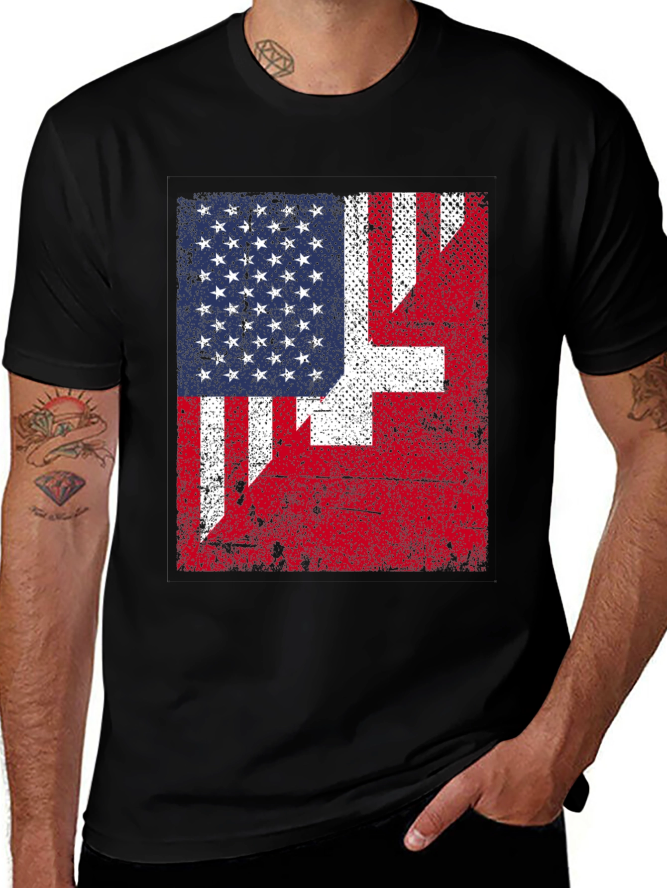 US & Swiss Flag Graphic T-Shirt