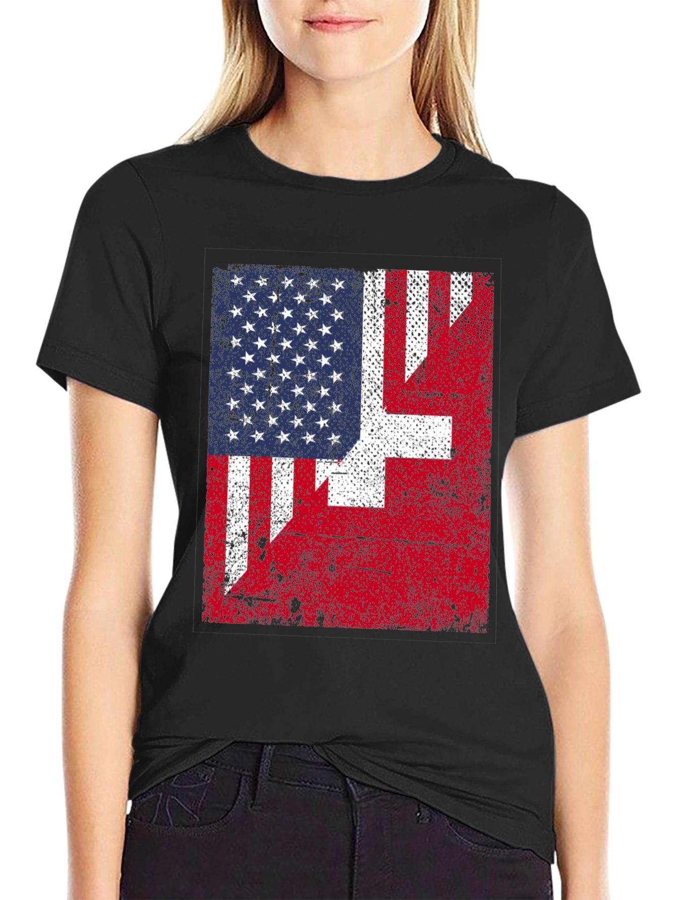 US & Swiss Flag Graphic T-Shirt