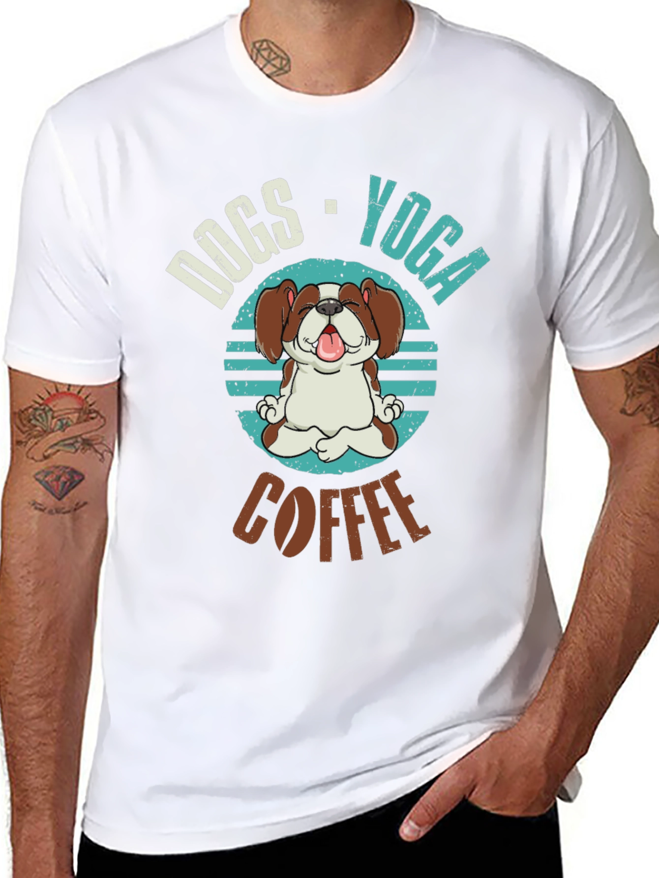 Dogs Yoga Coffee Graphic T-Shirt