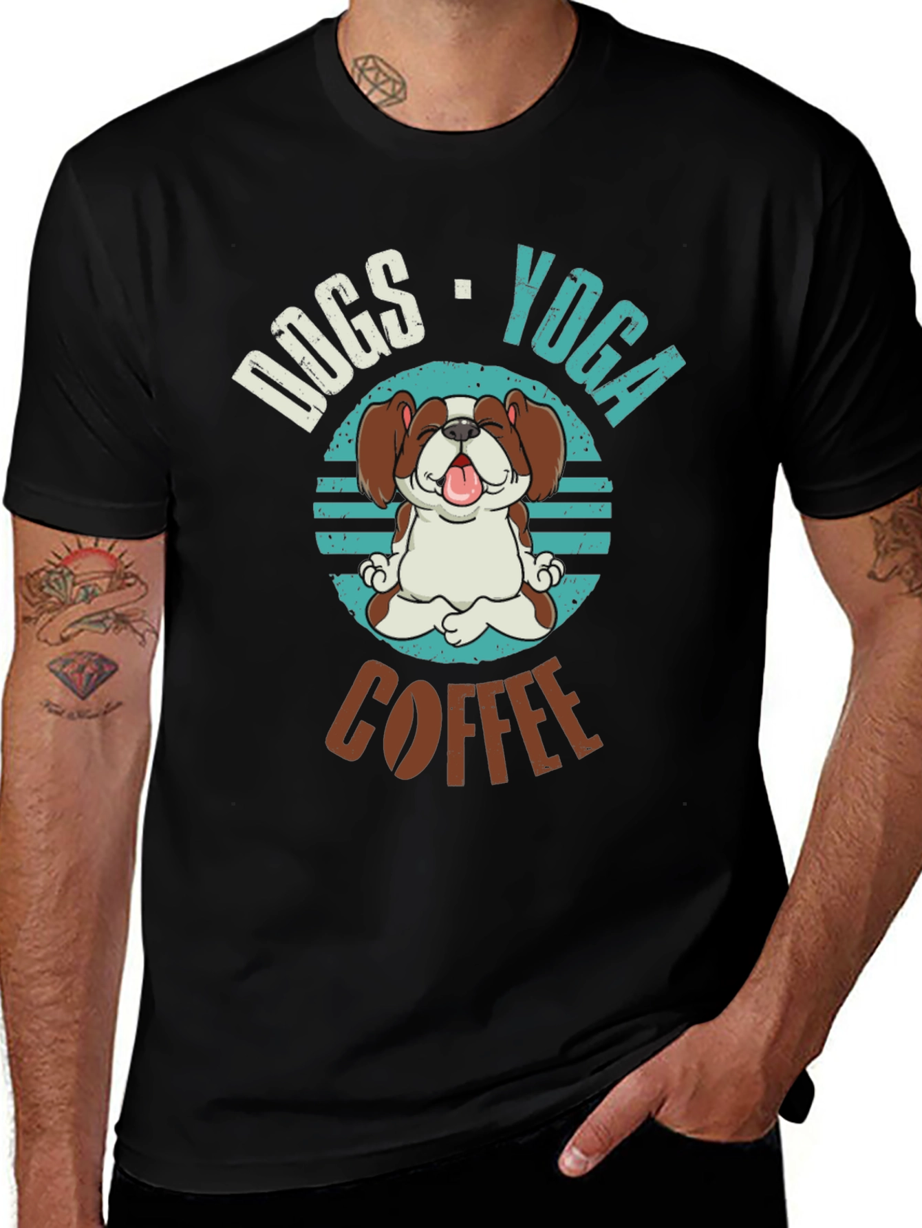 Dogs Yoga Coffee Graphic T-Shirt