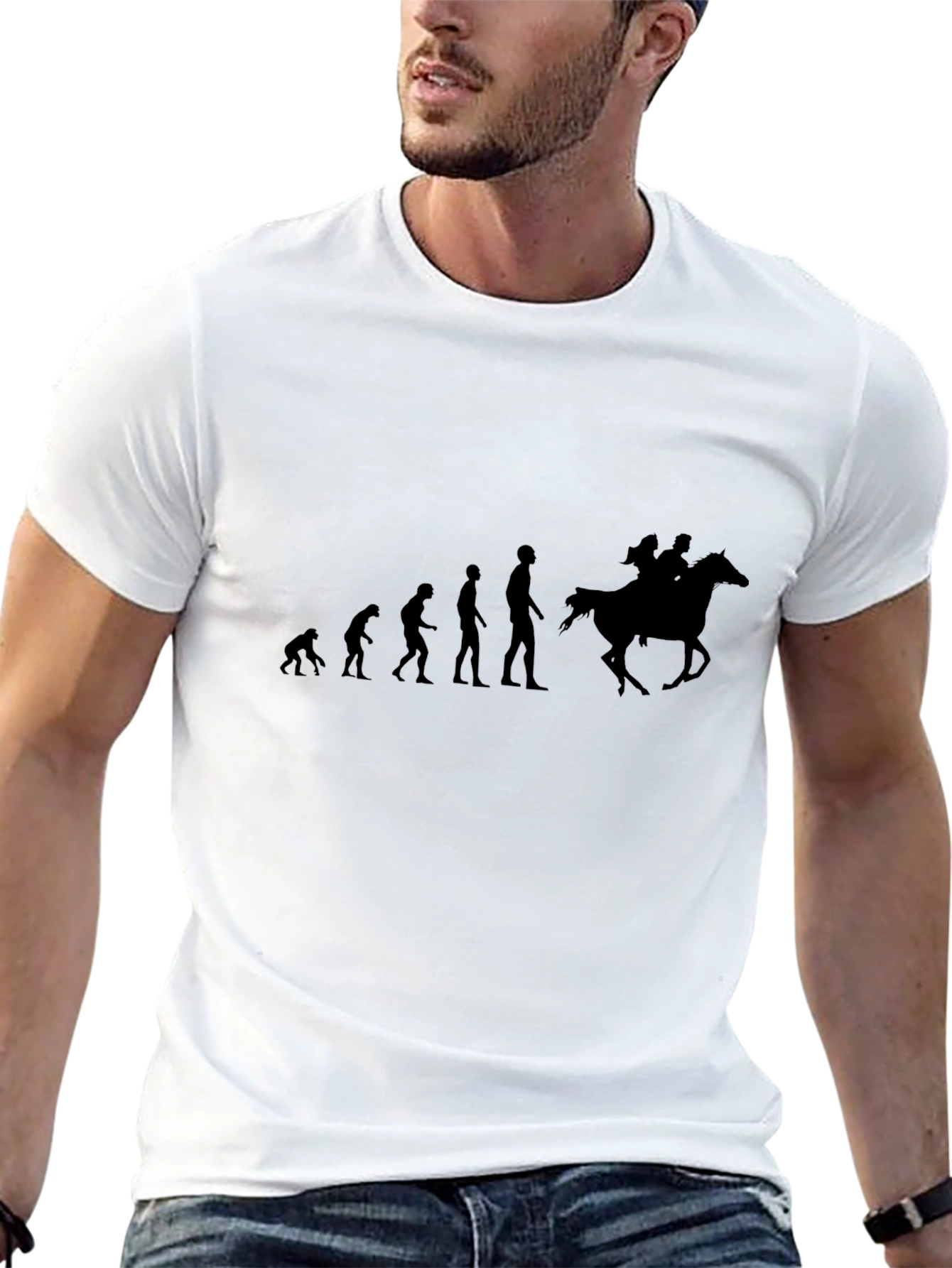 Evolution of Horse Riding Black T-Shirt