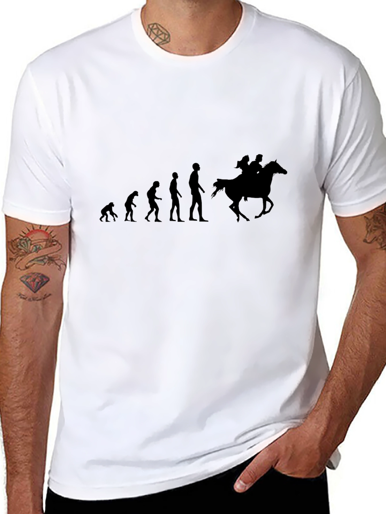 Evolution of Horse Riding Black T-Shirt