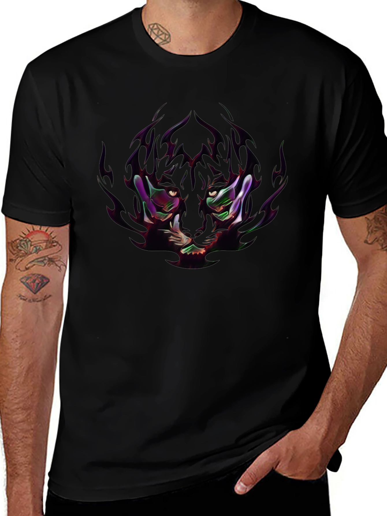 Edgy Anime-Style Graphic Print Black T-Shirt