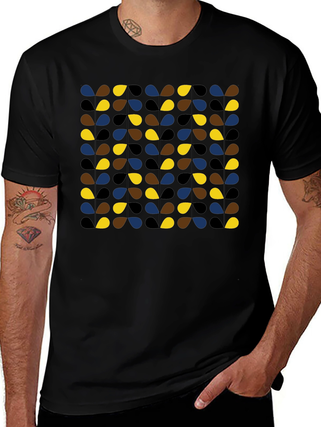 Retro Teardrop Patterned Black T-Shirt