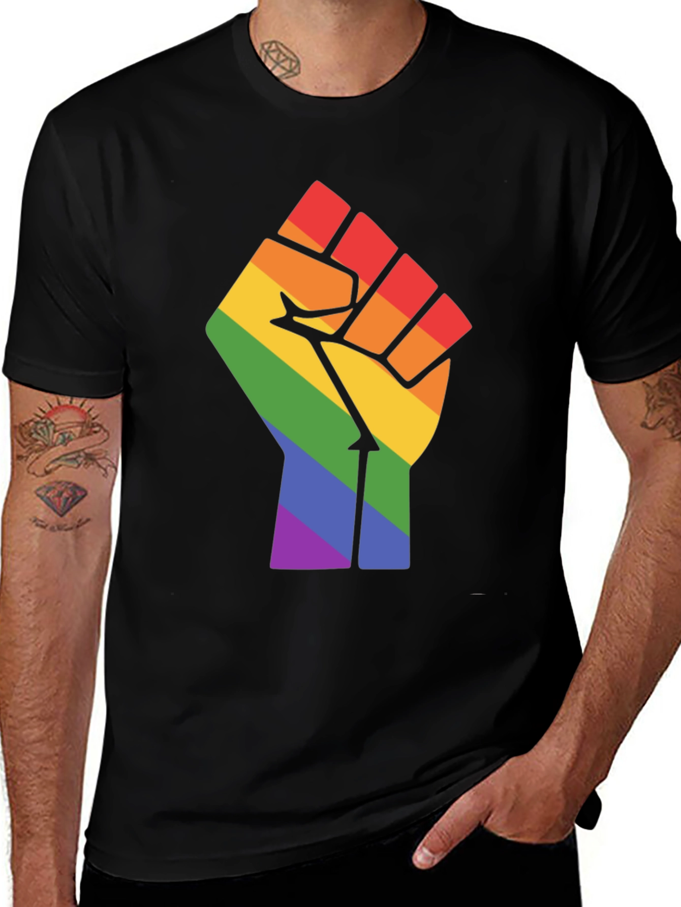 Pride Fist Graphic Tee - Black Cotton Blend