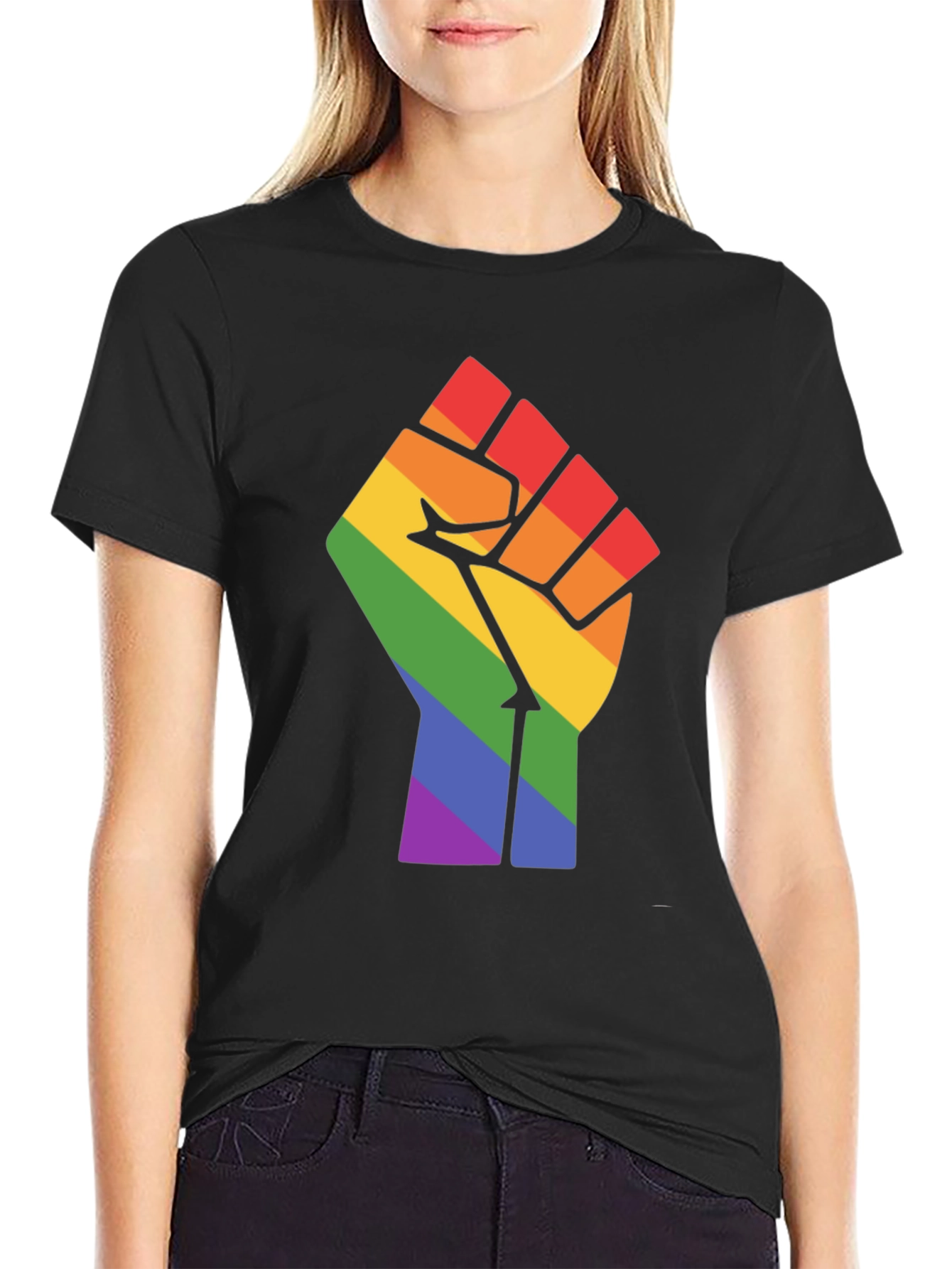 Pride Fist Graphic Tee - Black Cotton Blend
