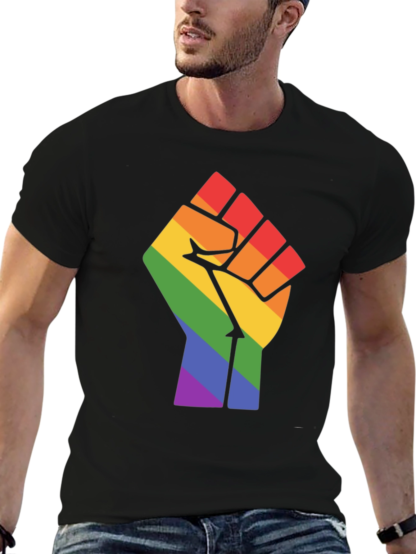 Pride Fist Graphic Tee - Black Cotton Blend