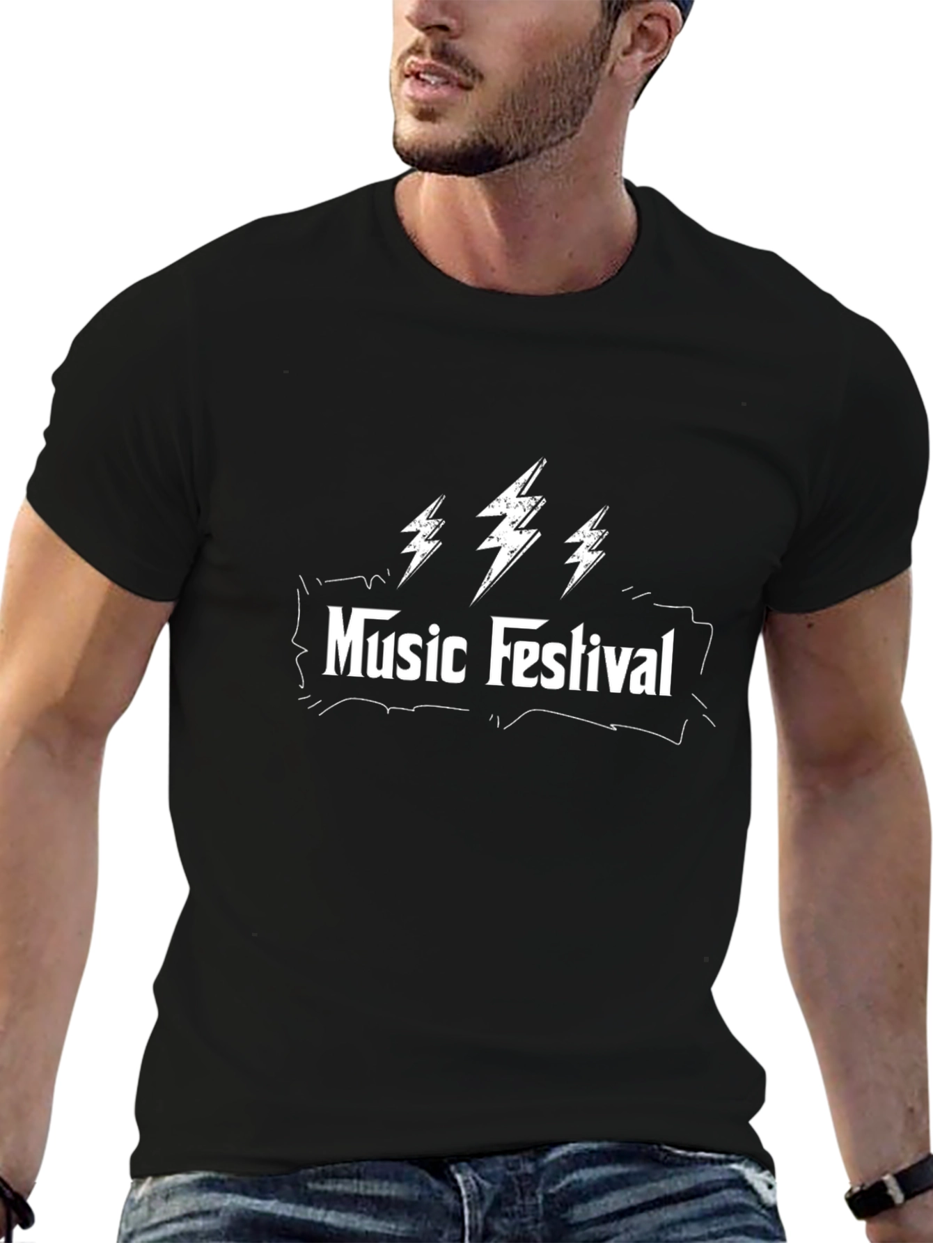 Music Festival Graphic Print Crewneck T-Shirt