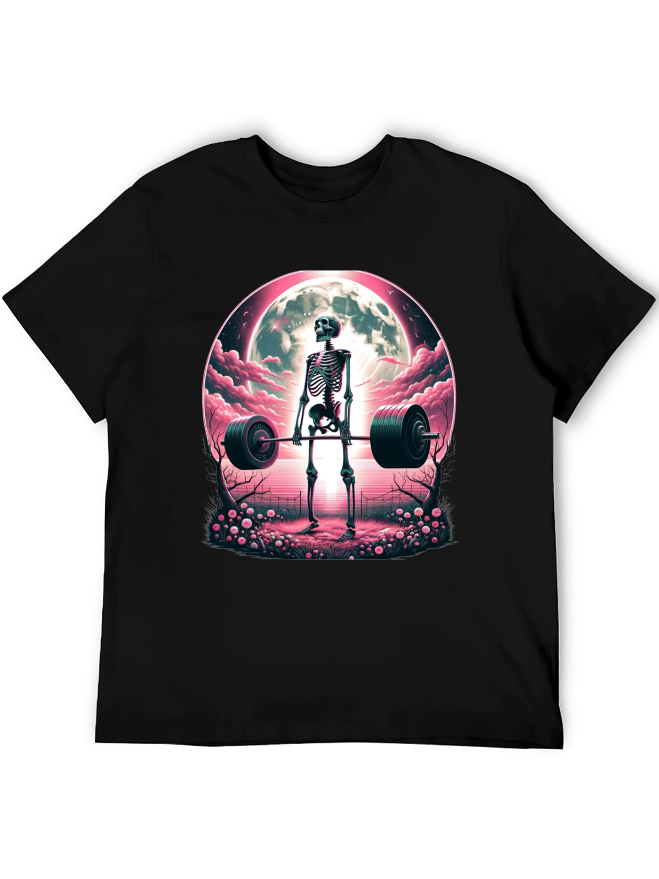 Skeleton Weightlifting T-Shirt: Deadlifts Under the Moon