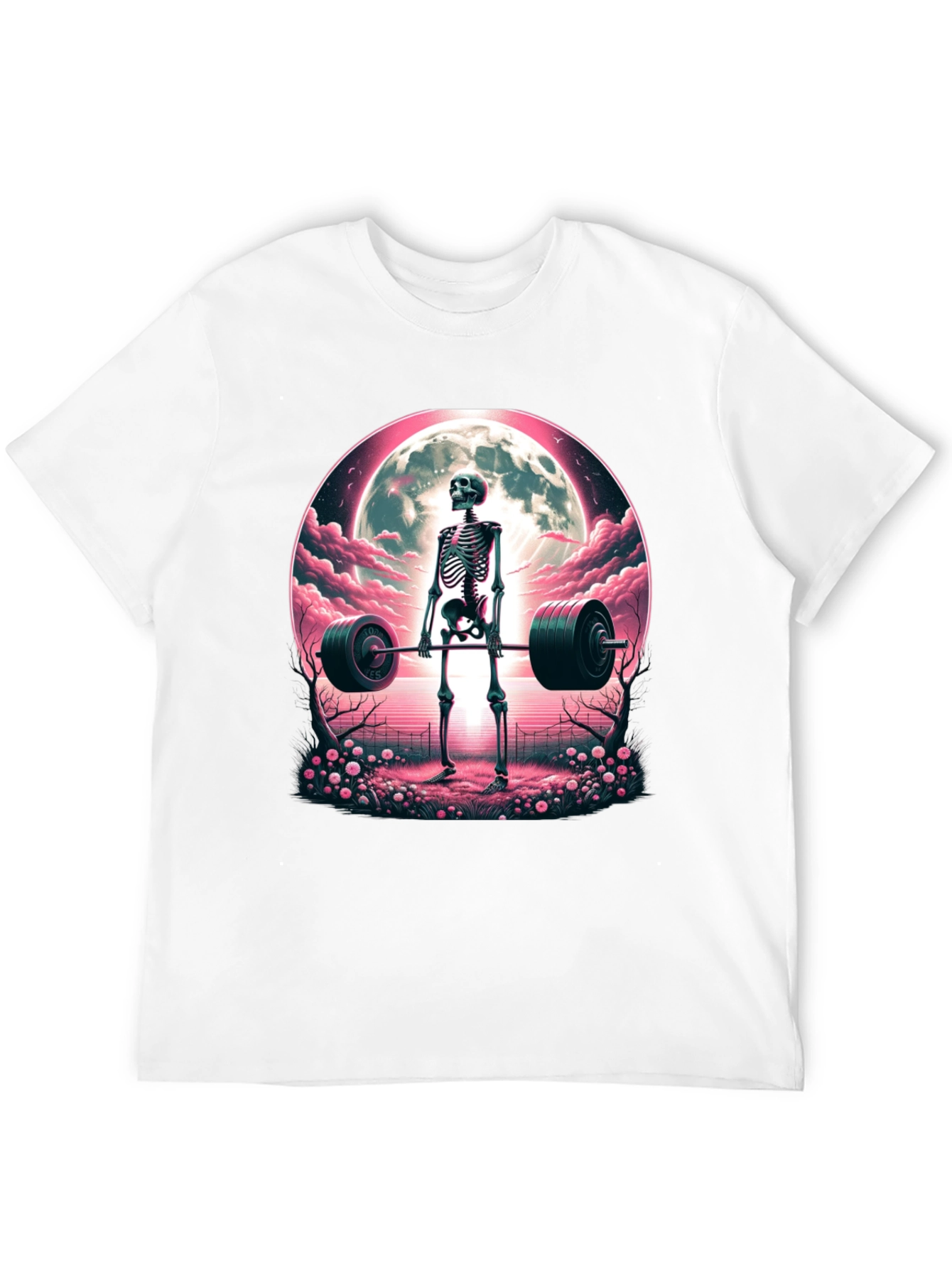 Skeleton Weightlifting T-Shirt: Deadlifts Under the Moon