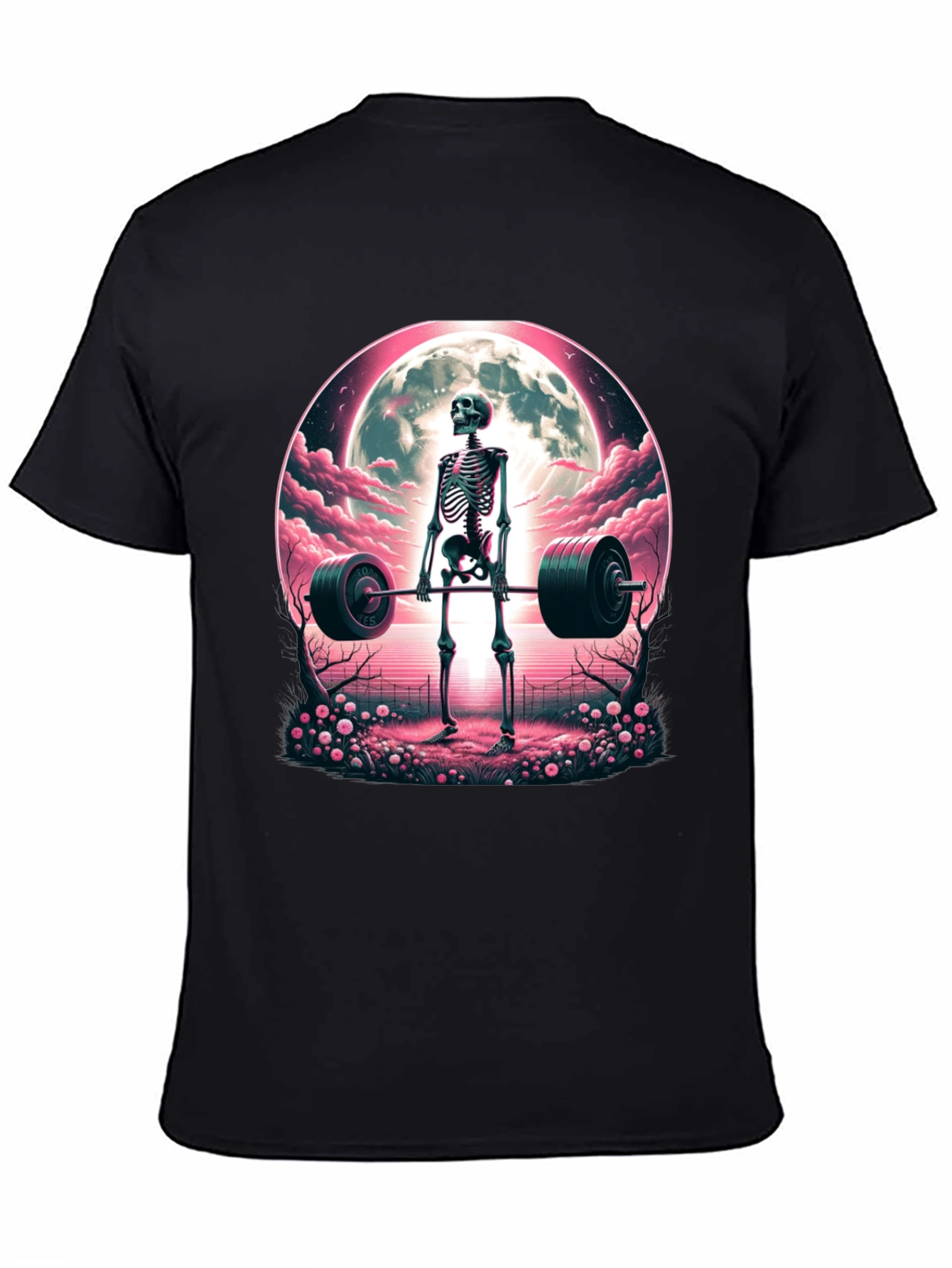 Skeleton Weightlifting T-Shirt: Deadlifts Under the Moon
