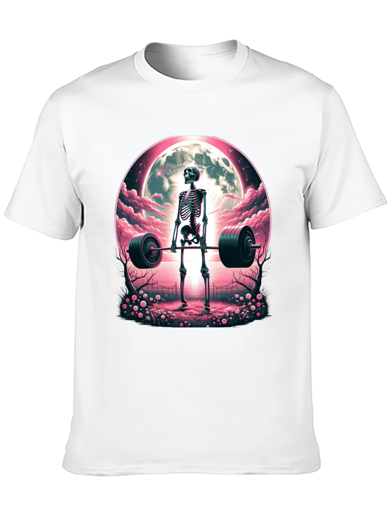 Skeleton Weightlifting T-Shirt: Deadlifts Under the Moon