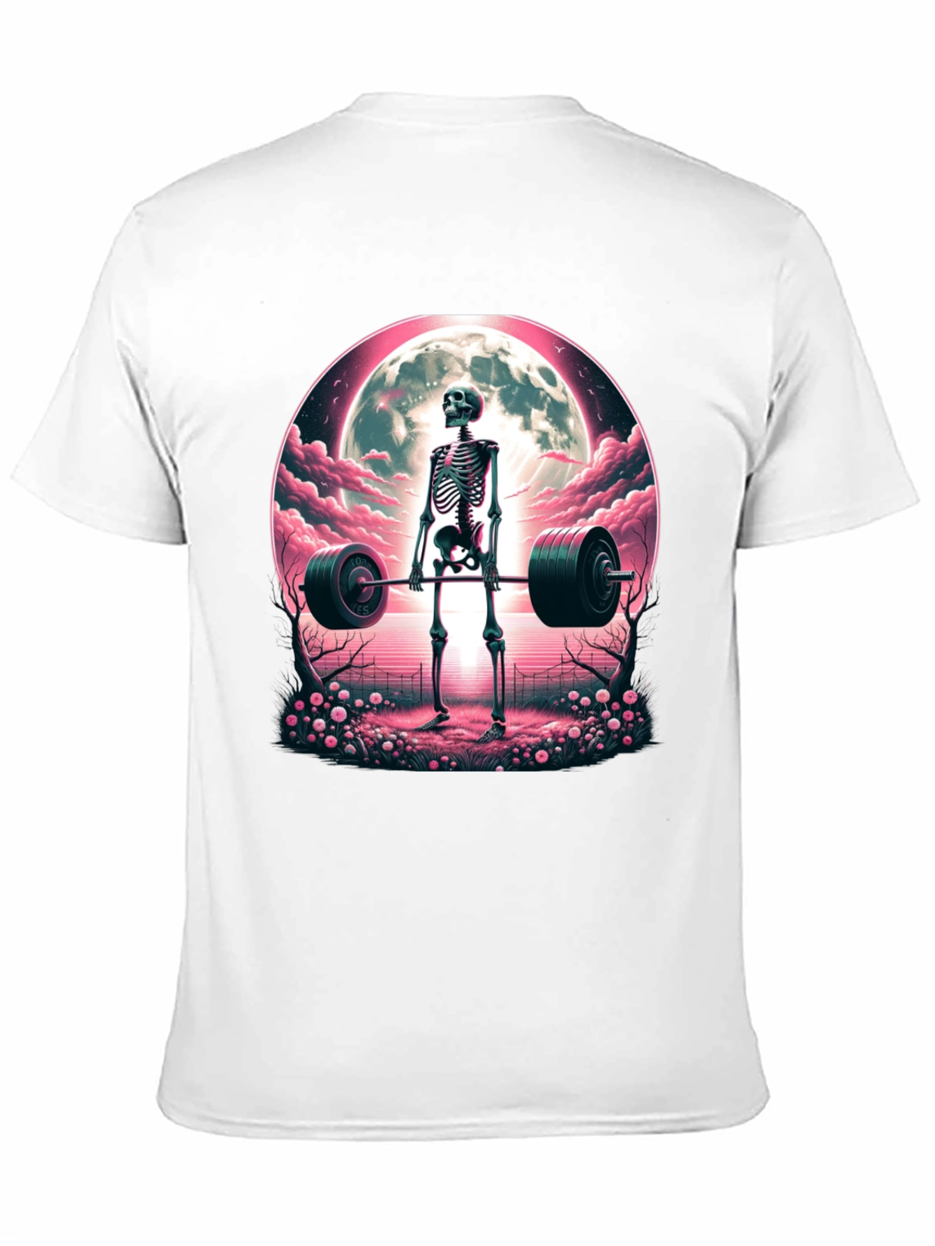 Skeleton Weightlifting T-Shirt: Deadlifts Under the Moon