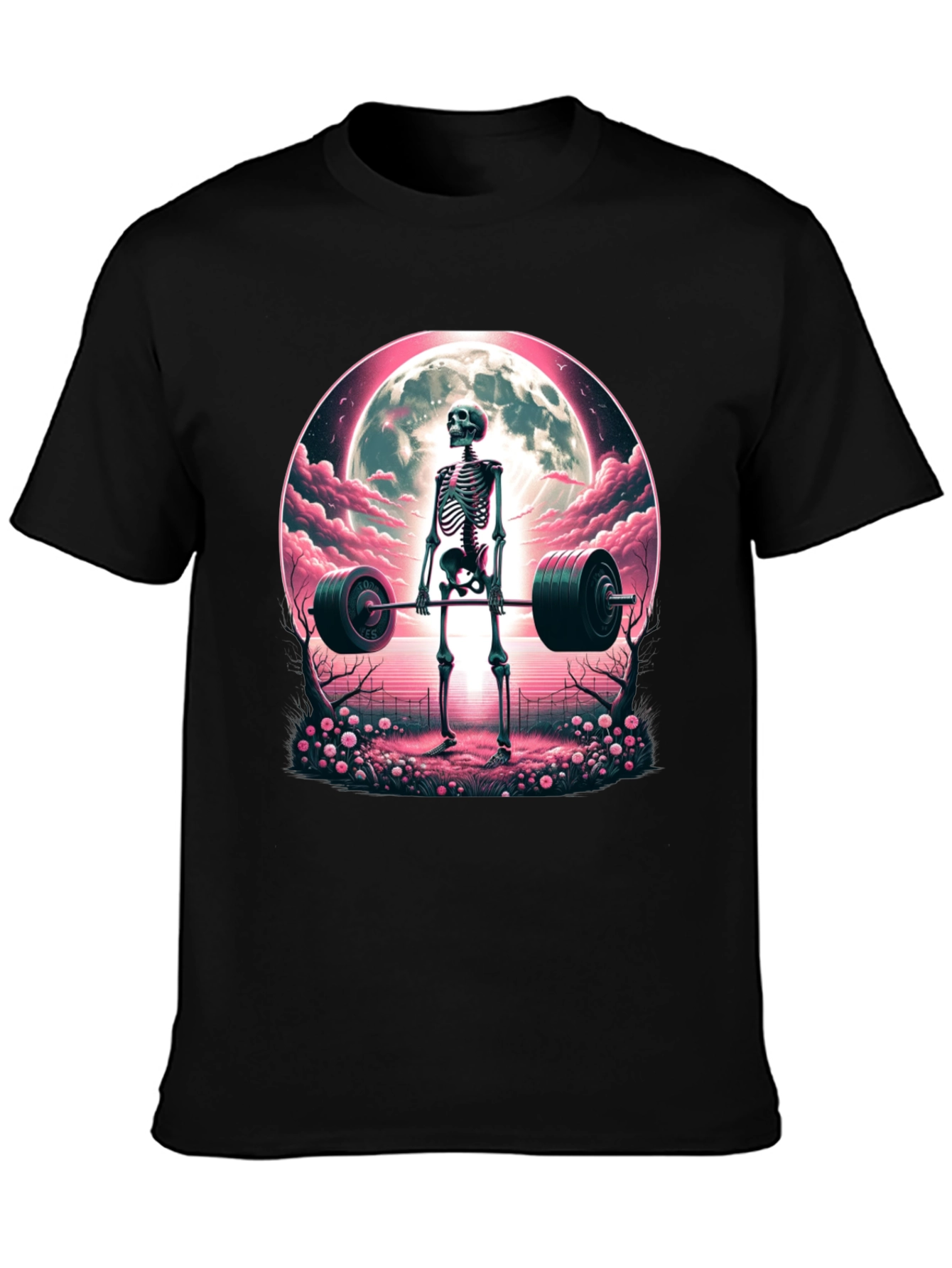 Skeleton Weightlifting T-Shirt: Deadlifts Under the Moon