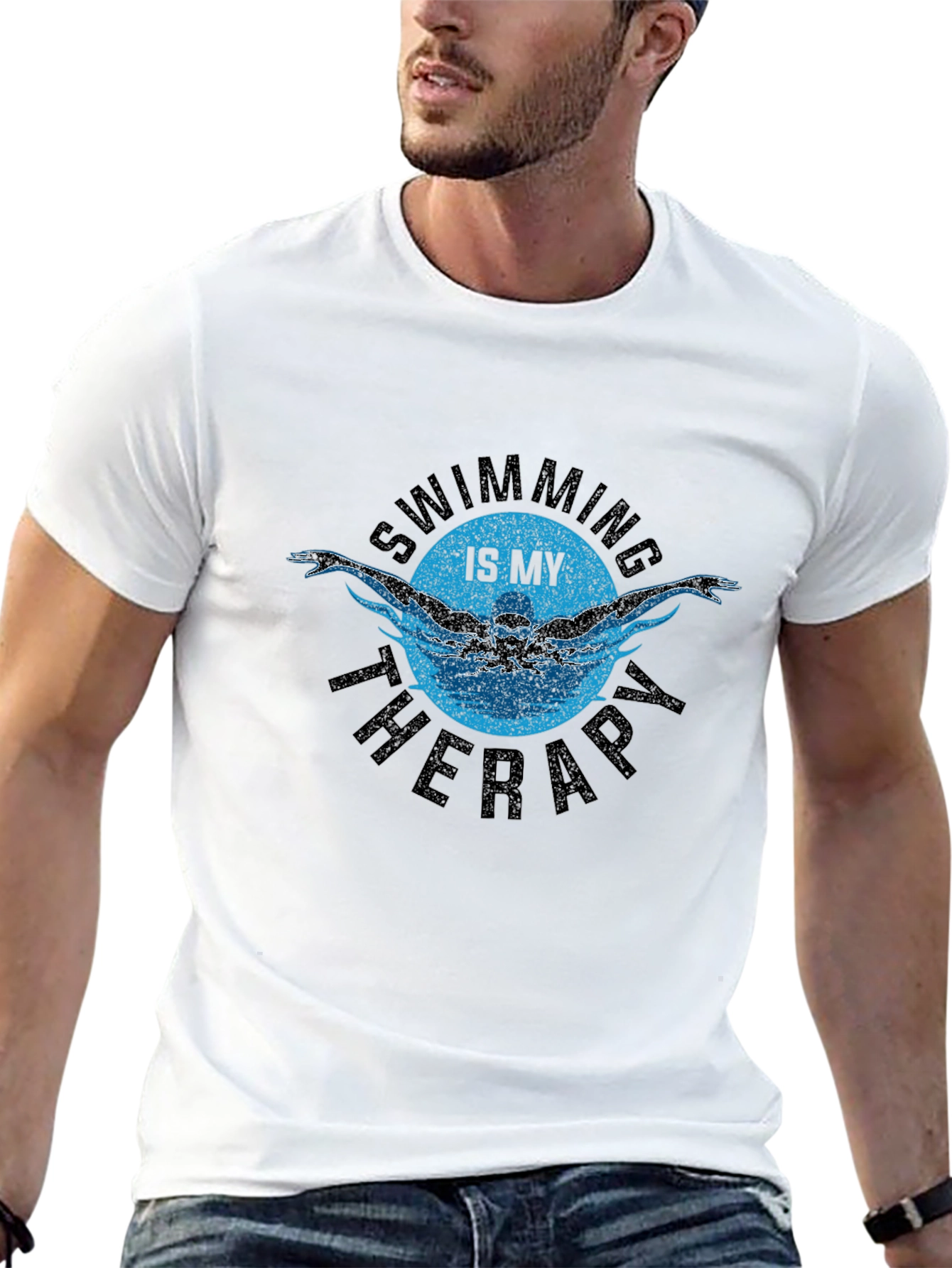 Swimming is My Therapy Black T-Shirt