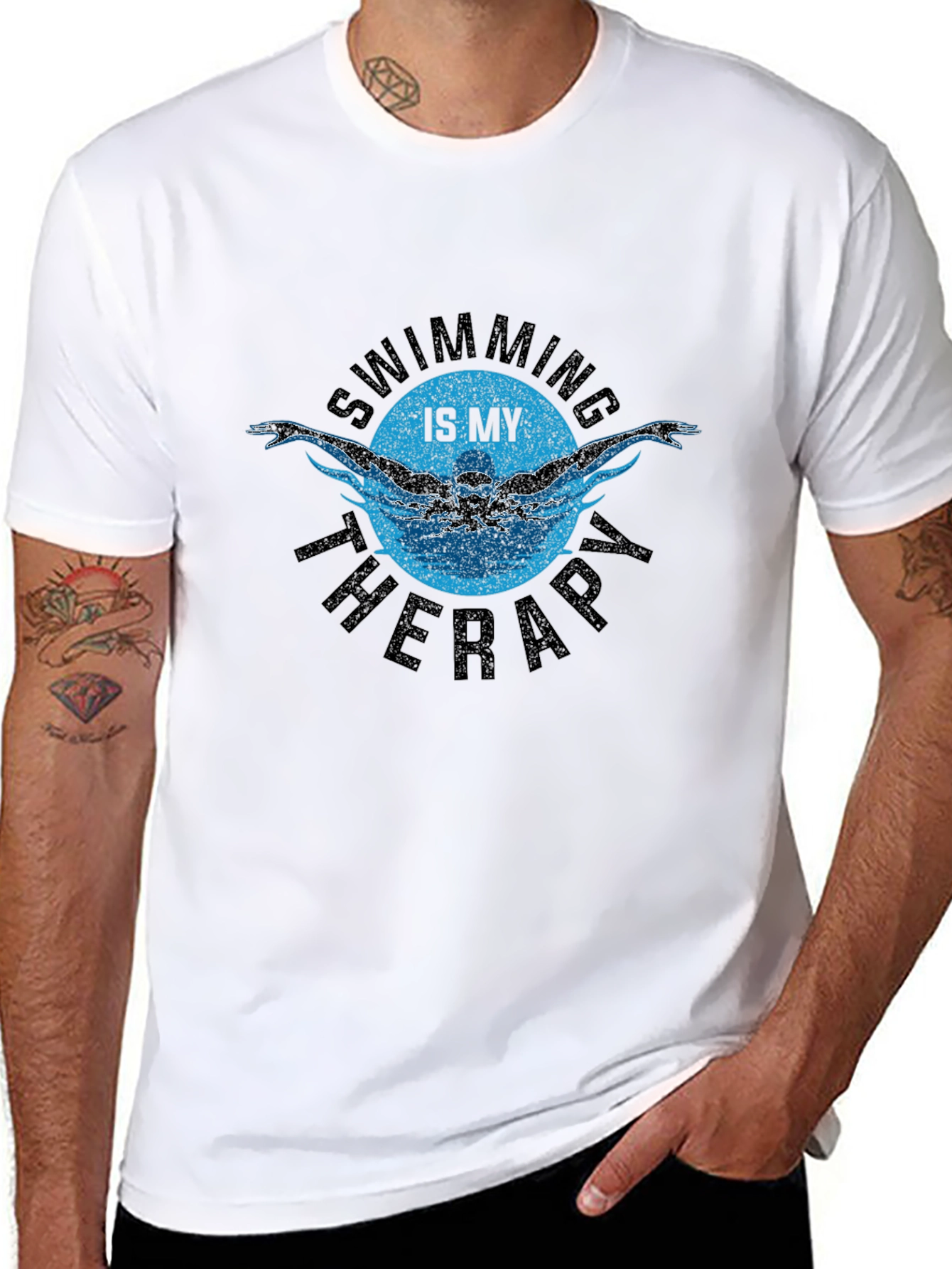 Swimming is My Therapy Black T-Shirt