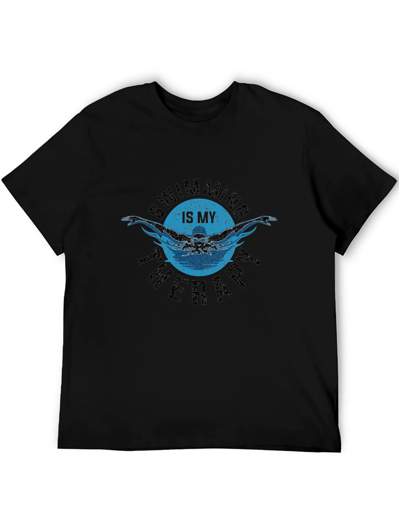 Swimming is My Therapy Black T-Shirt