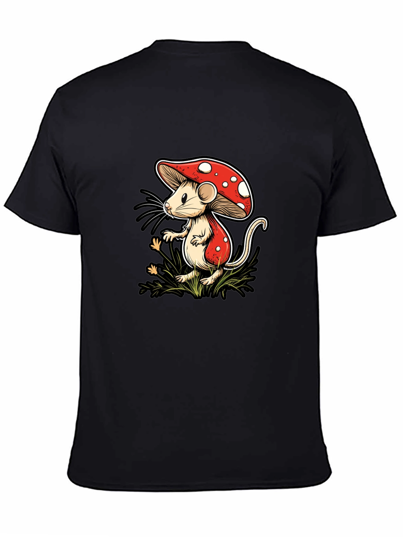 Mushroom Mouse Graphic Tee - Black Cotton