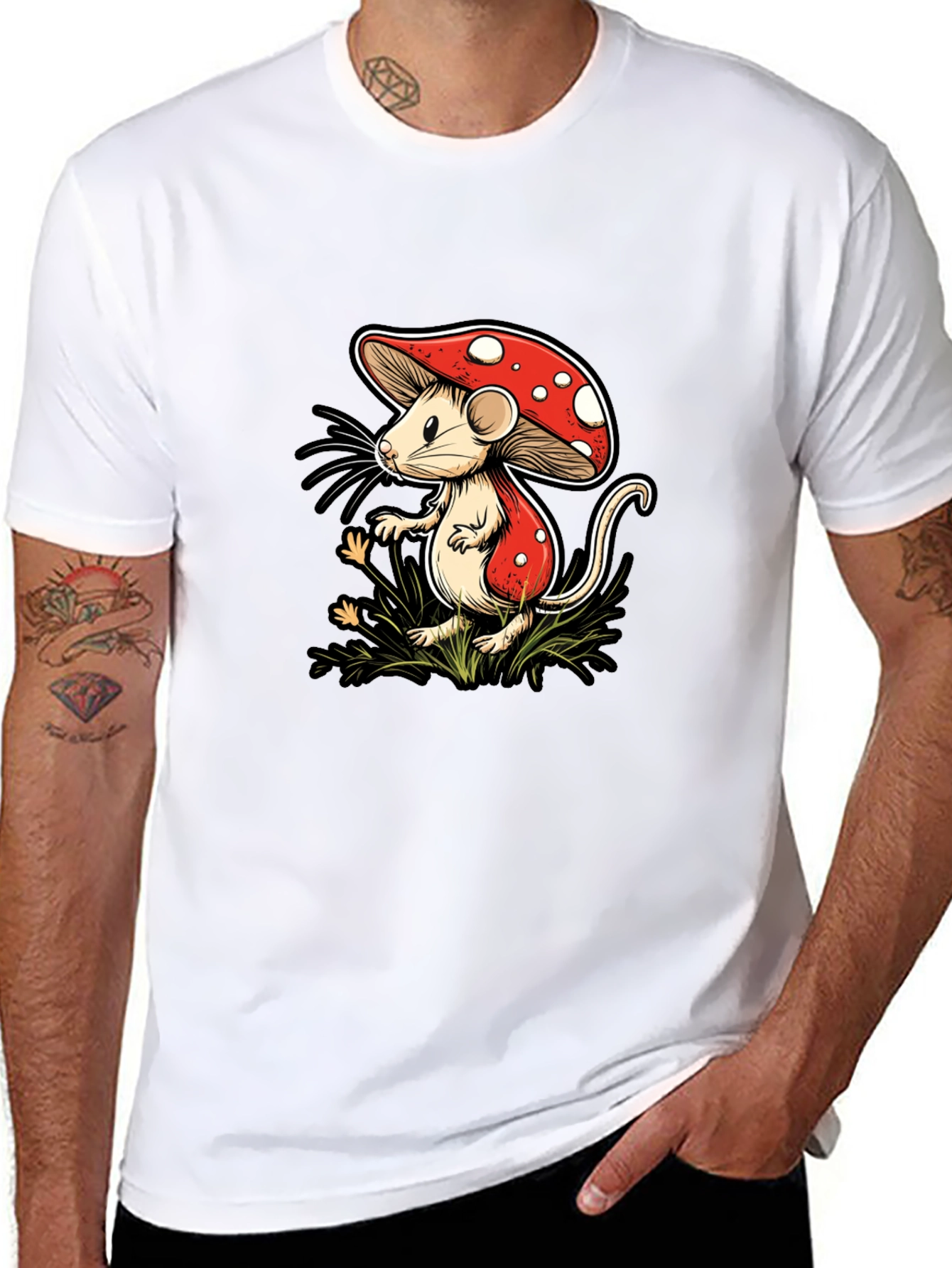 Mushroom Mouse Graphic Tee - Black Cotton