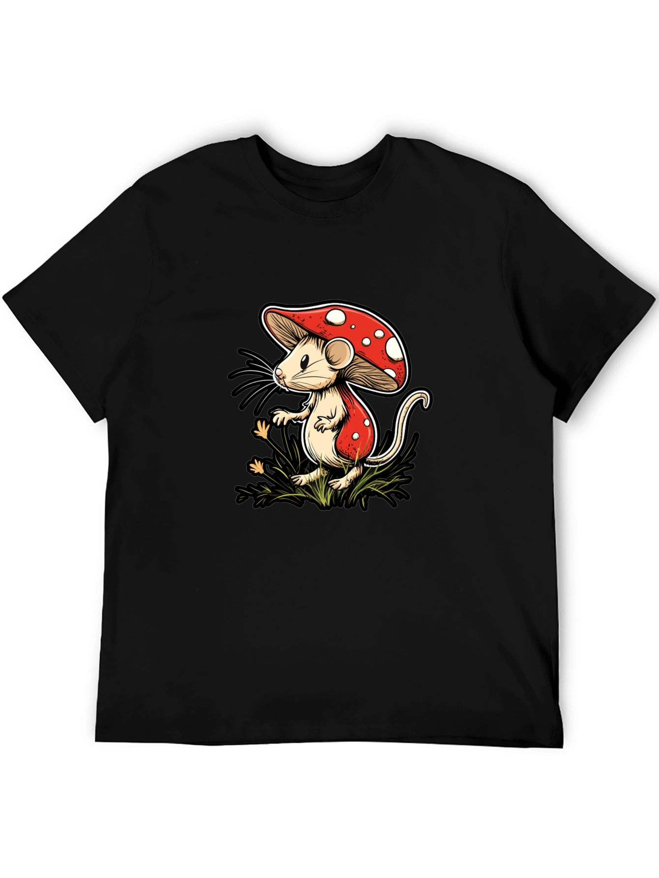 Mushroom Mouse Graphic Tee - Black Cotton