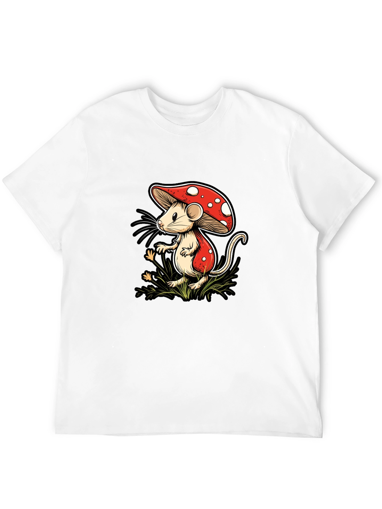 Mushroom Mouse Graphic Tee - Black Cotton