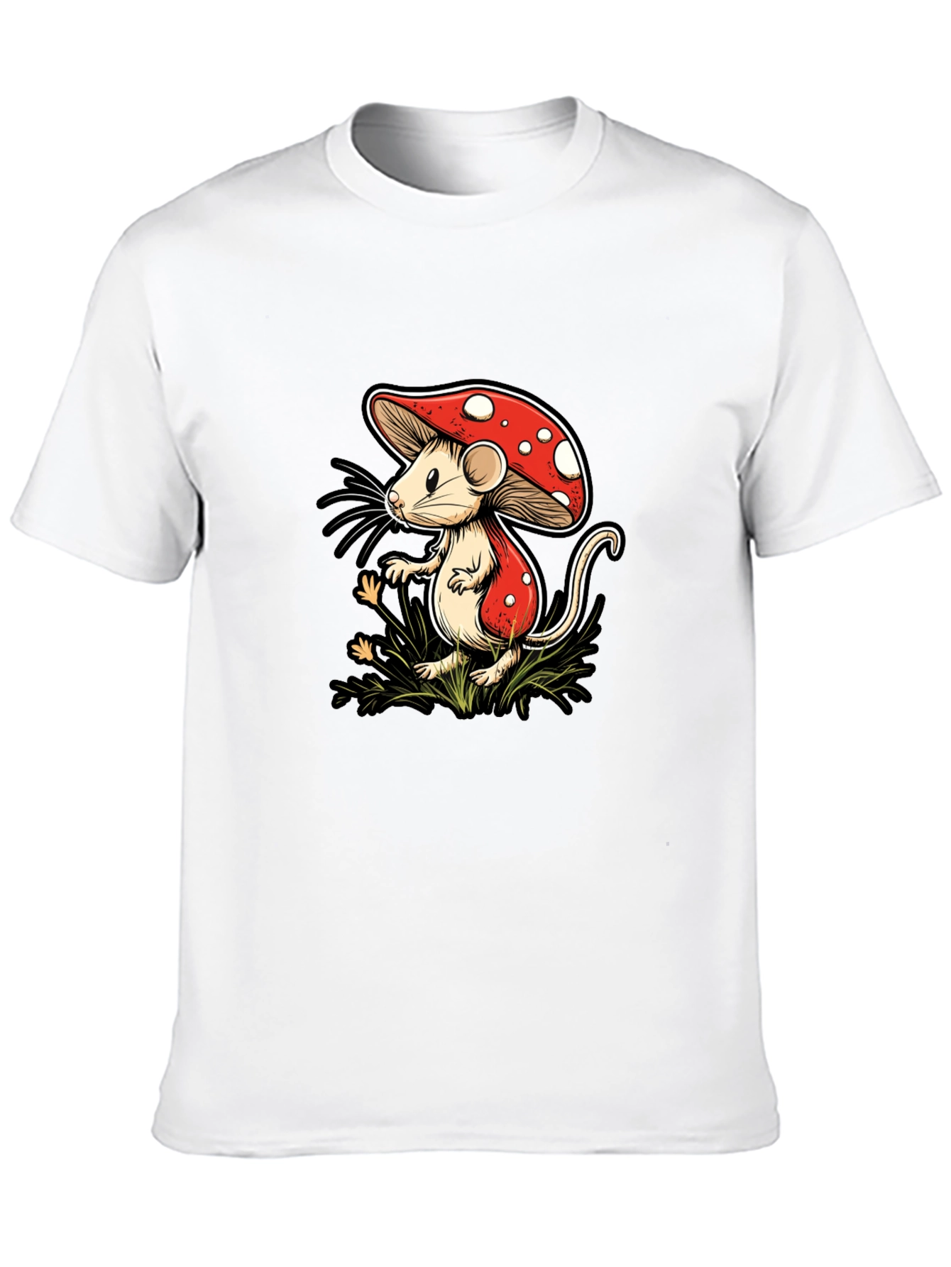 Mushroom Mouse Graphic Tee - Black Cotton