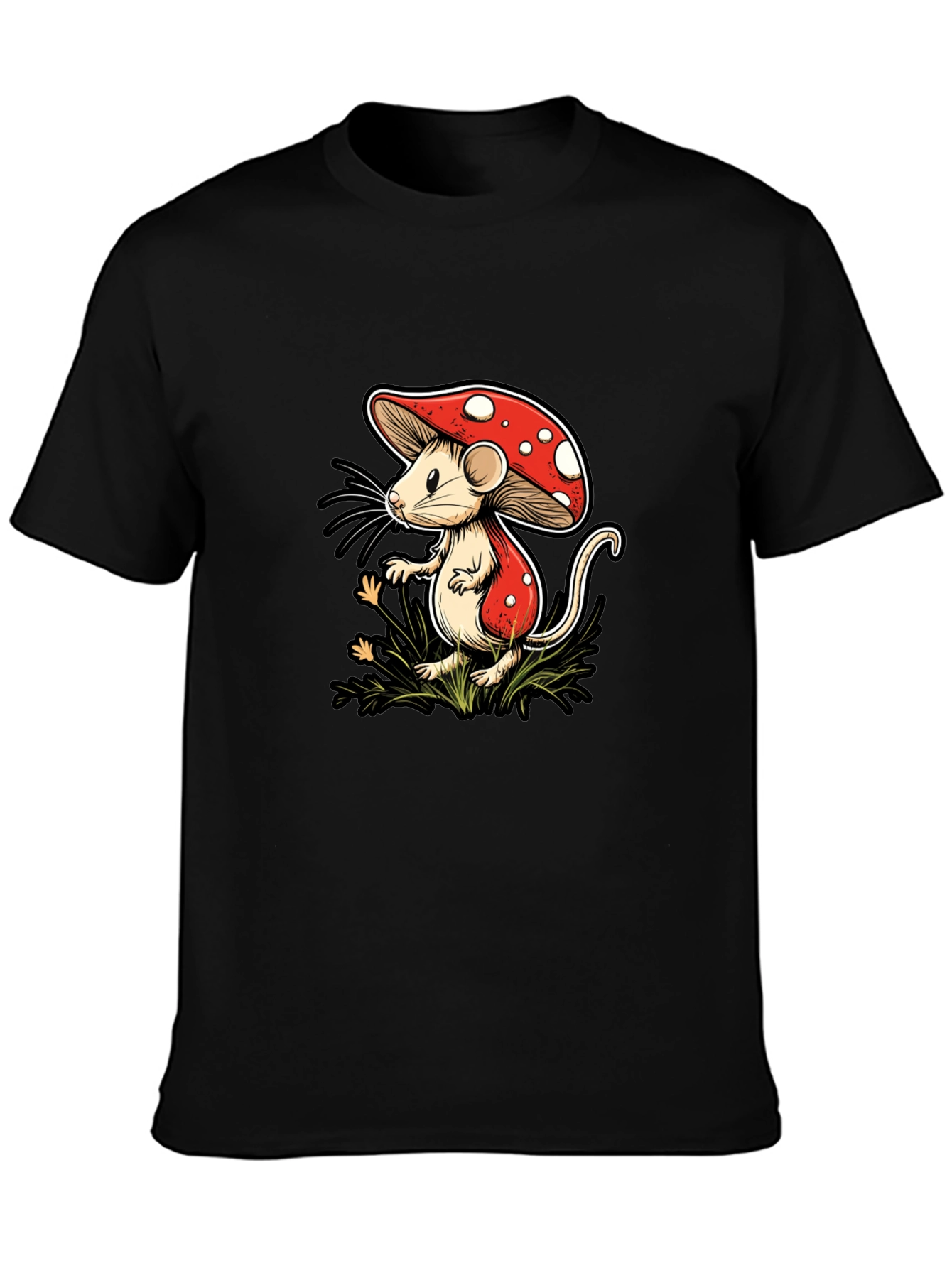 Mushroom Mouse Graphic Tee - Black Cotton