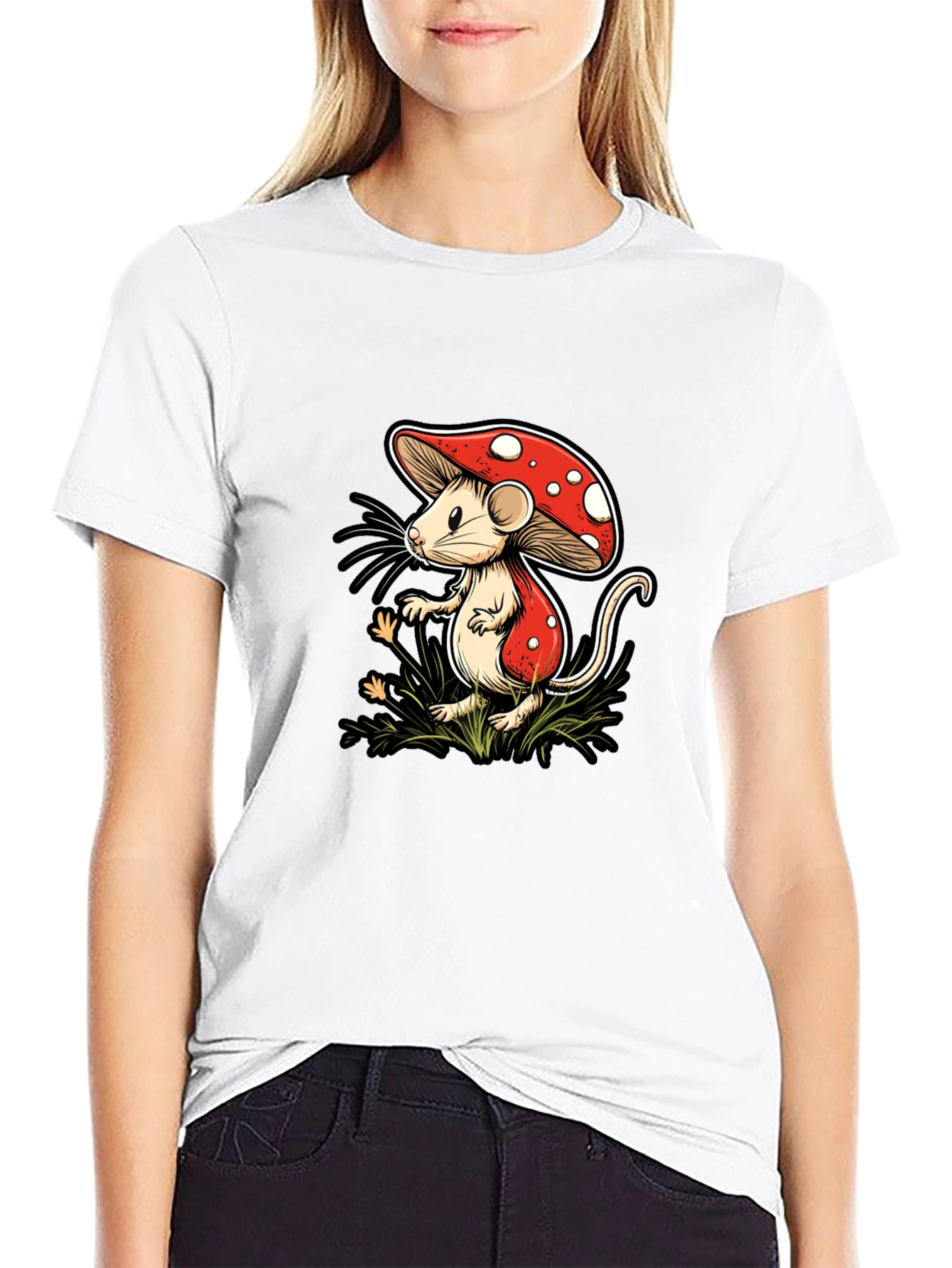 Mushroom Mouse Graphic Tee - Black Cotton
