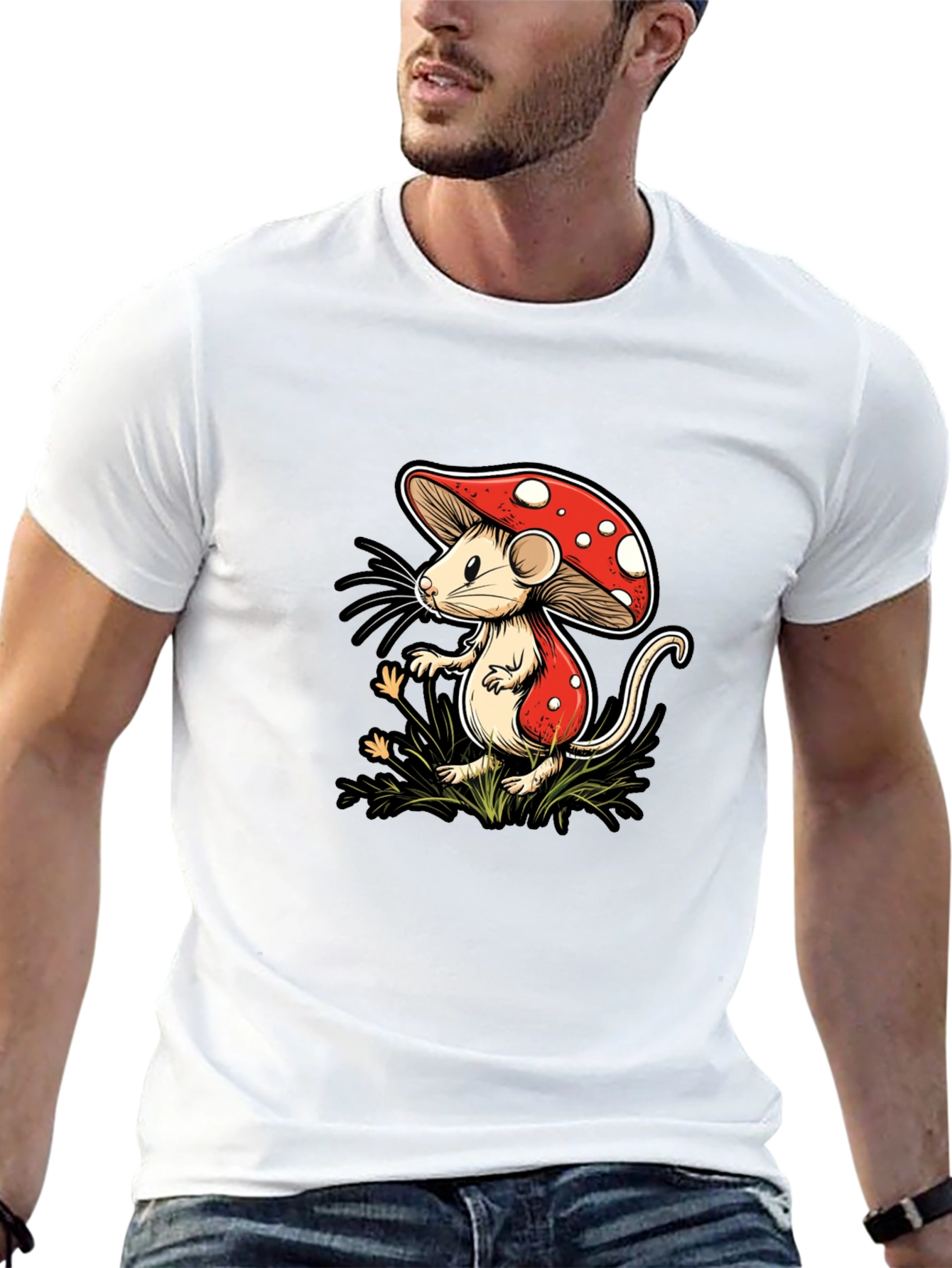 Mushroom Mouse Graphic Tee - Black Cotton
