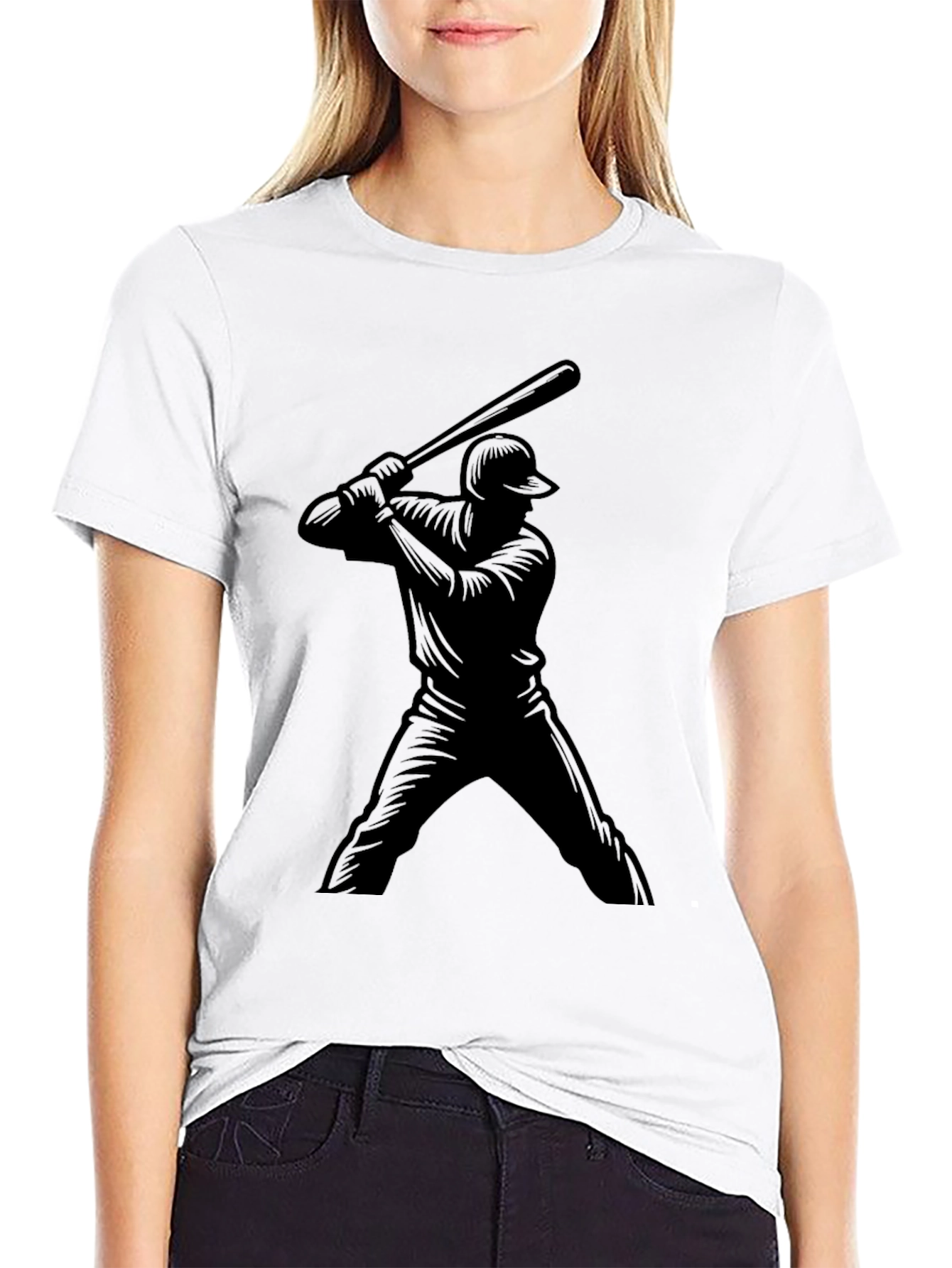 Baseball Player Graphic Tee - Black