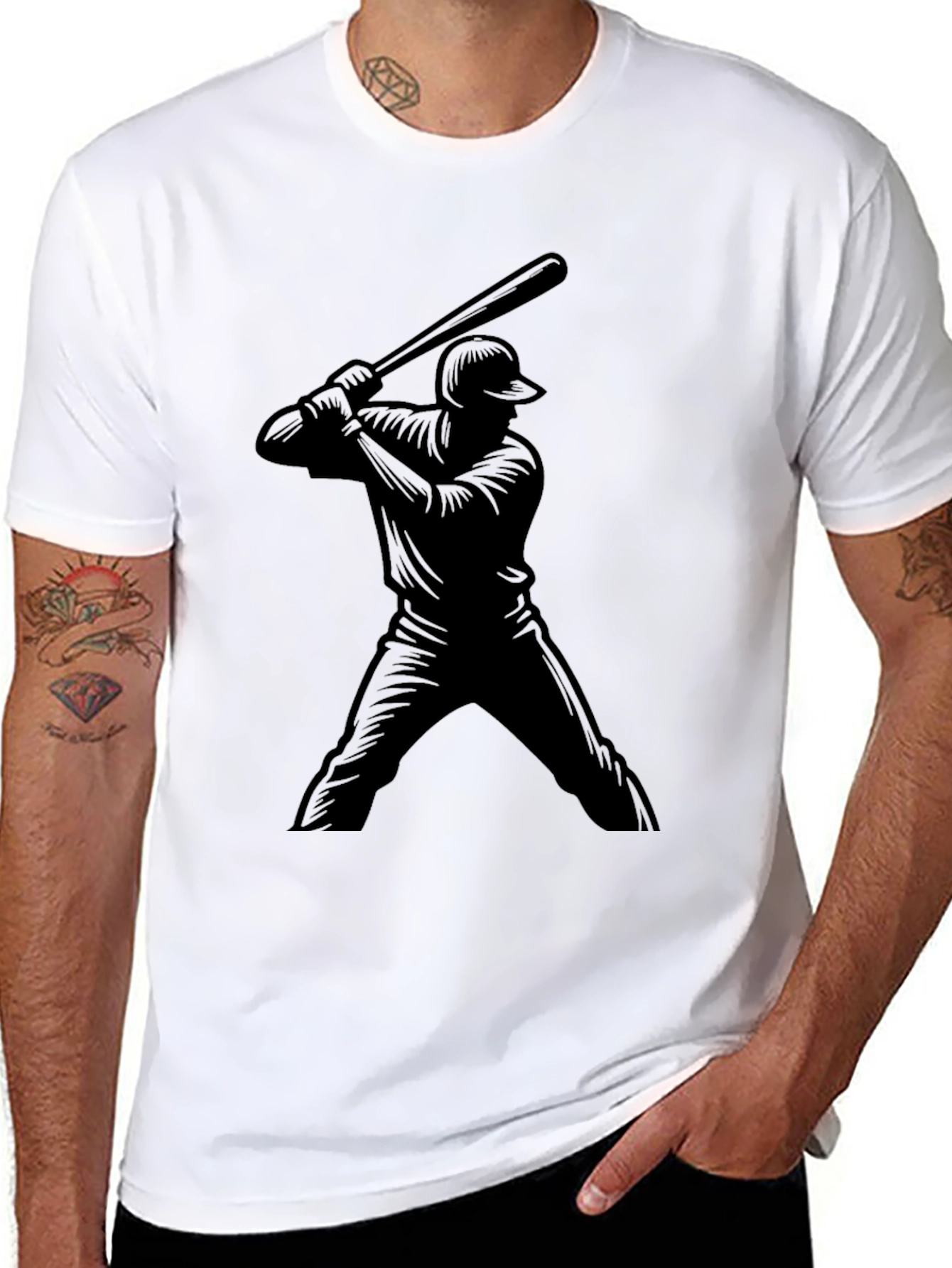 Baseball Player Graphic Tee - Black