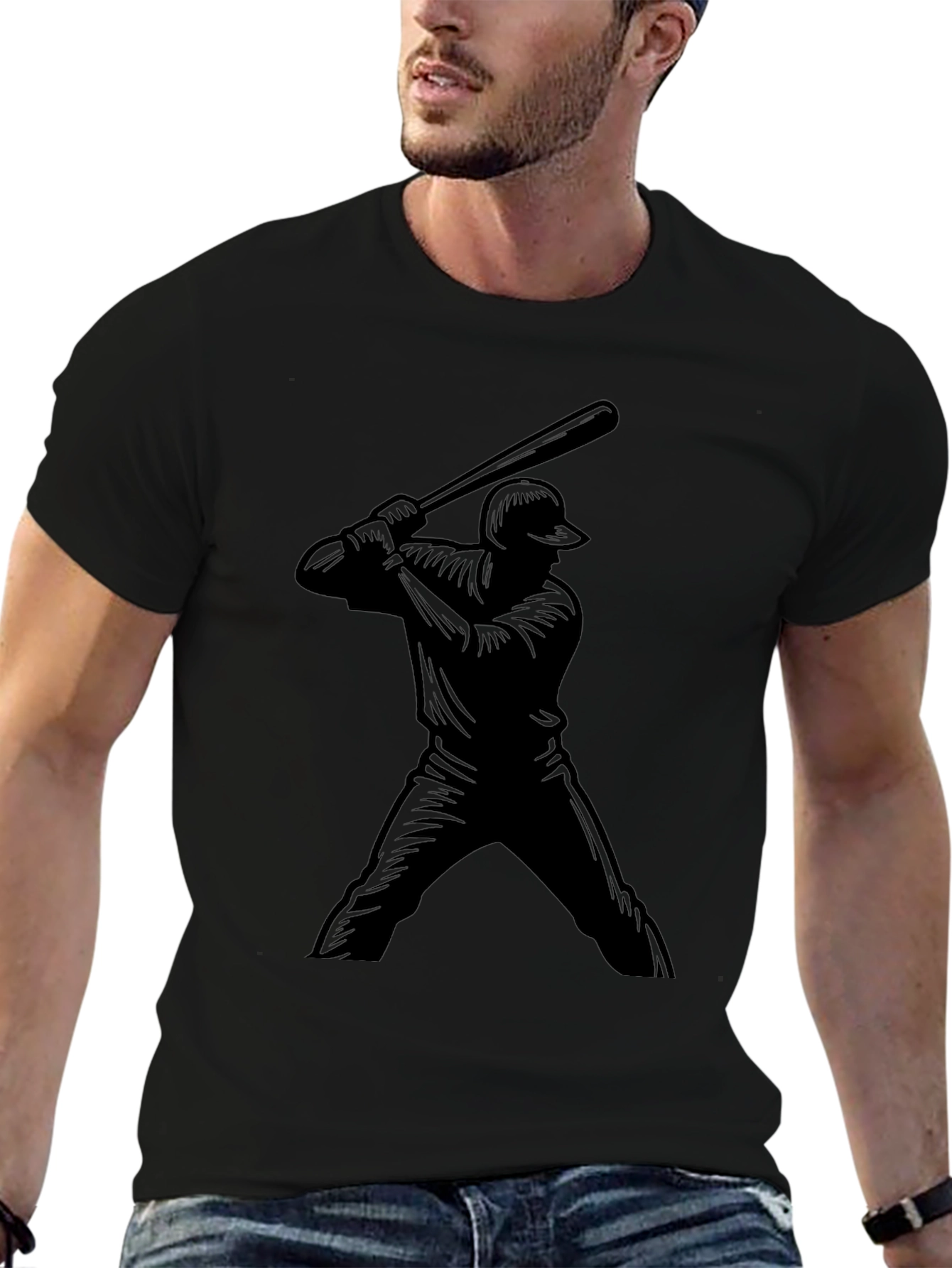 Baseball Player Graphic Tee - Black