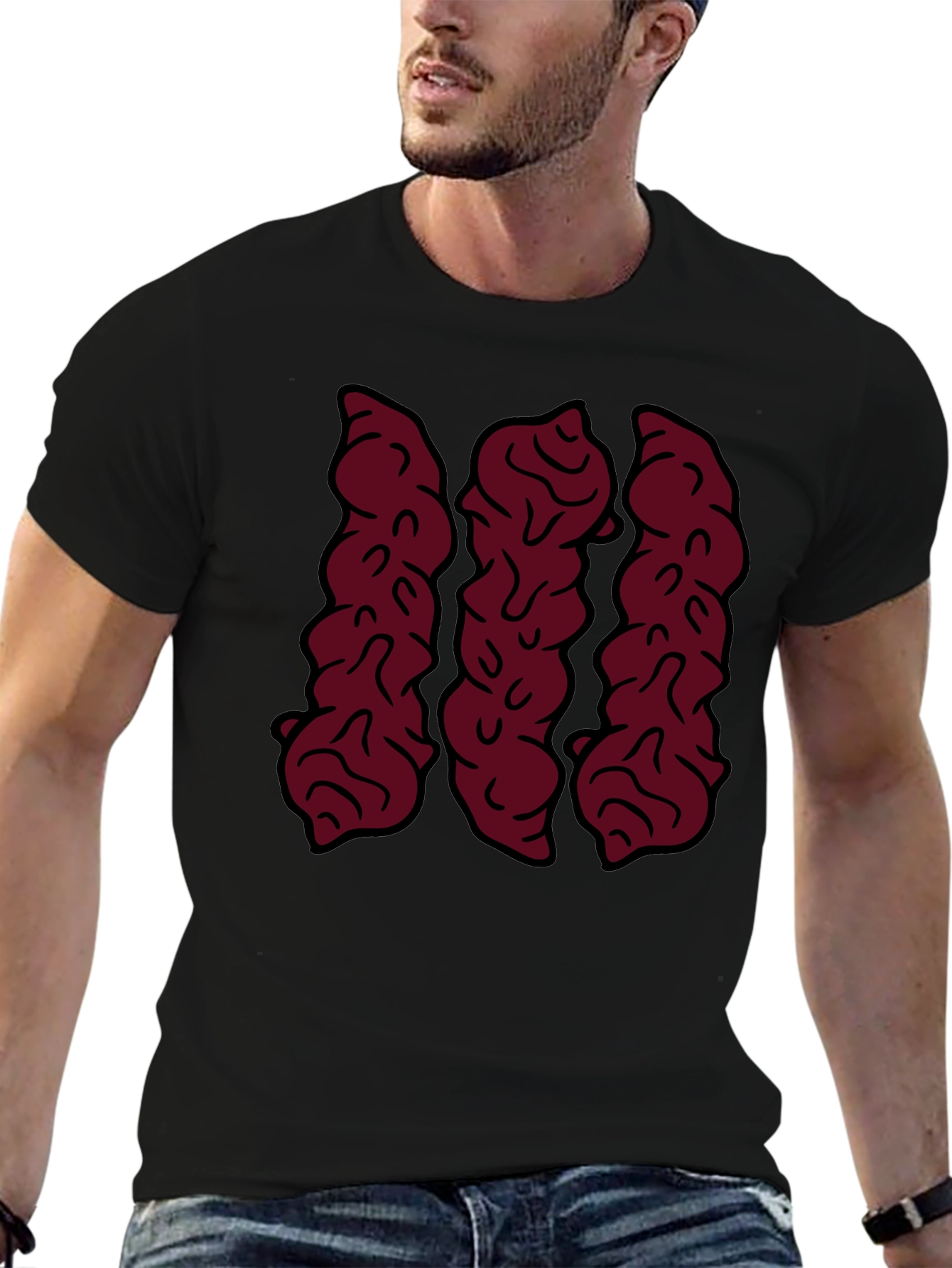 Maroon Abstract Design Black Graphic Tee