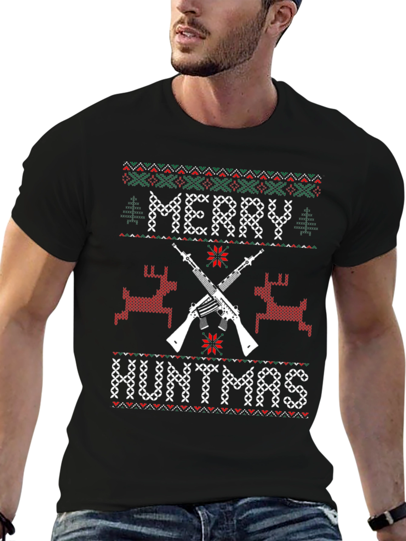 Merry Huntmas Ugly Christmas Sweater Style T-Shirt