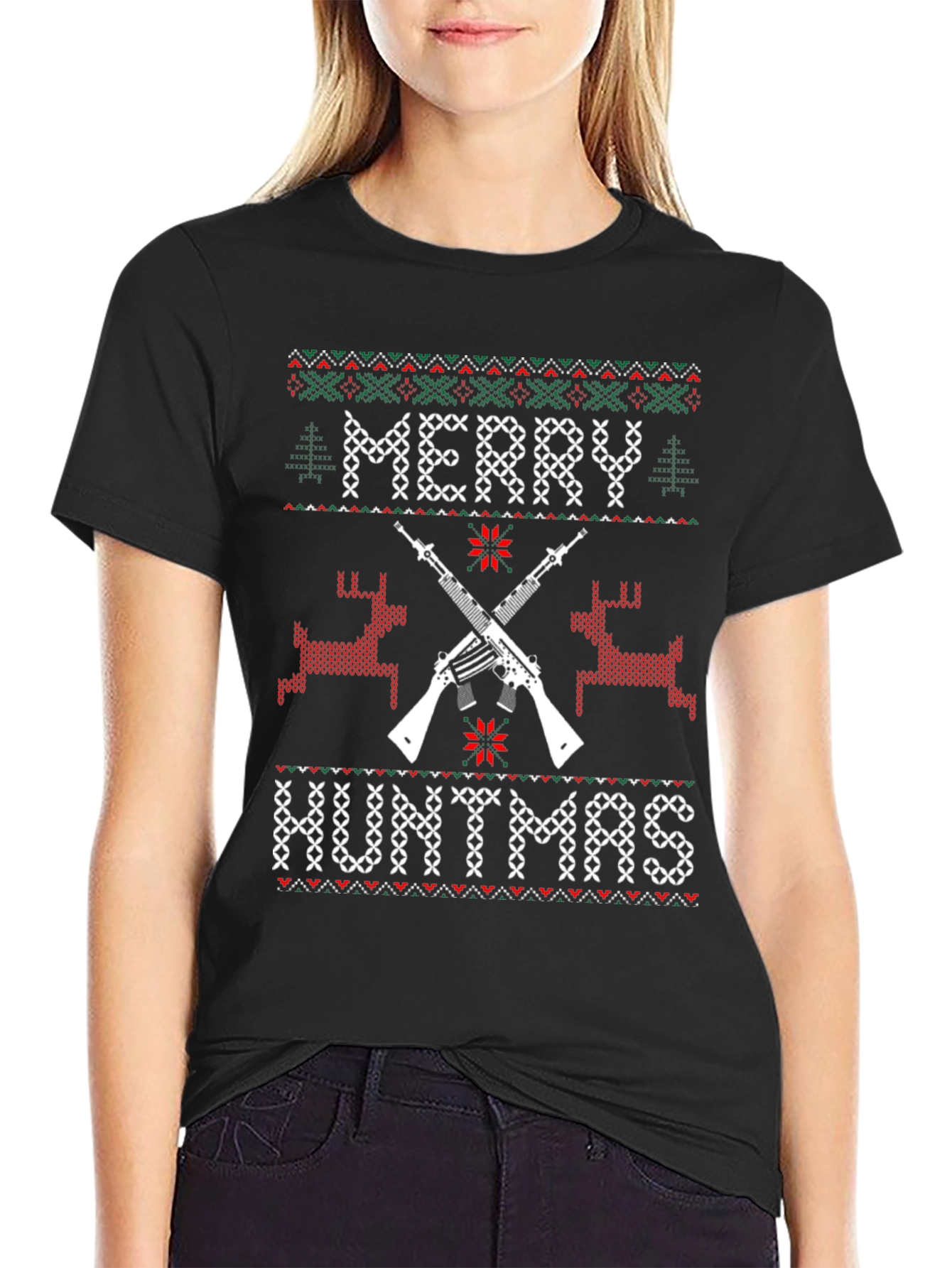 Merry Huntmas Ugly Christmas Sweater Style T-Shirt